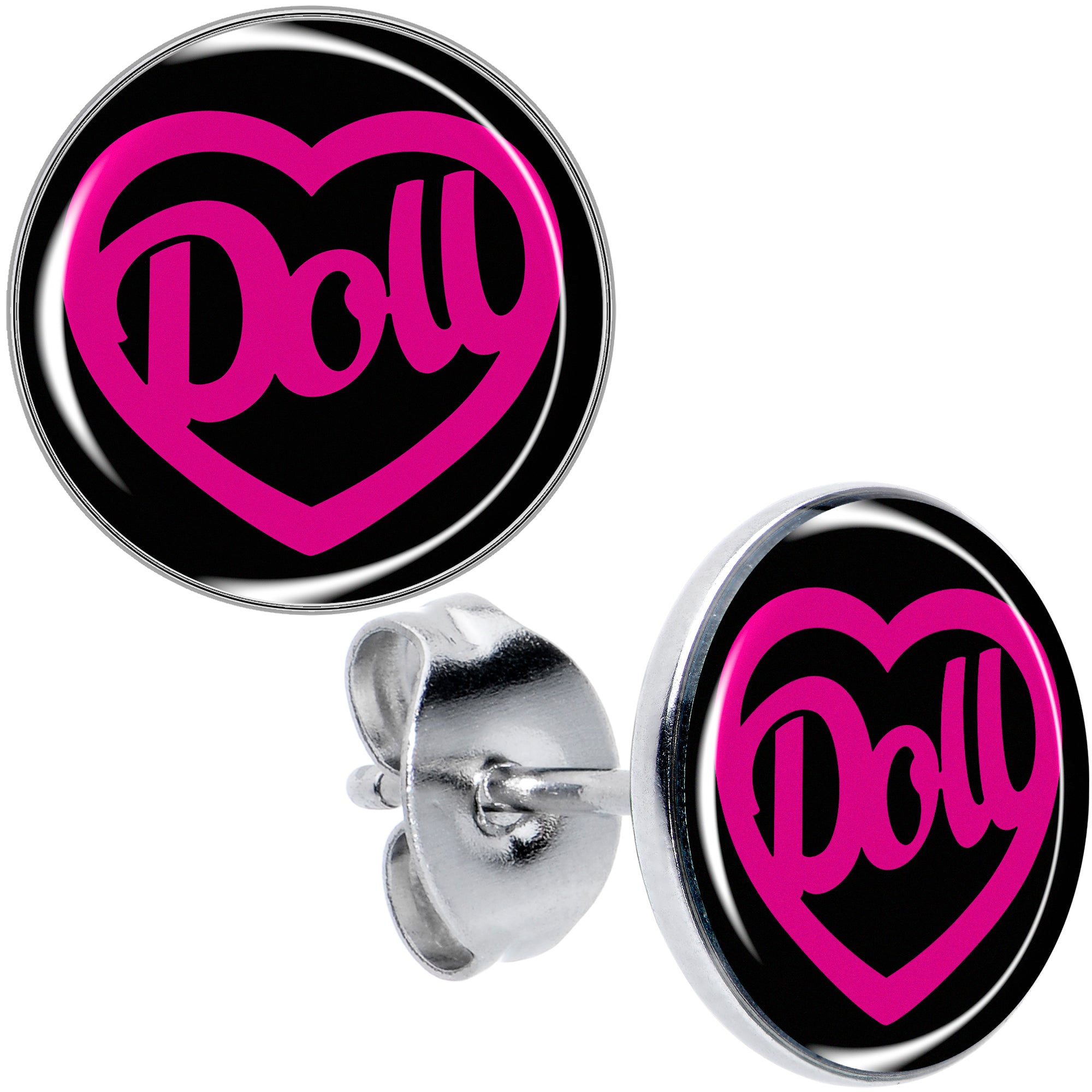 Hollow Heart Doll Word Hypoallergenic Stainless Steel Stud Earrings