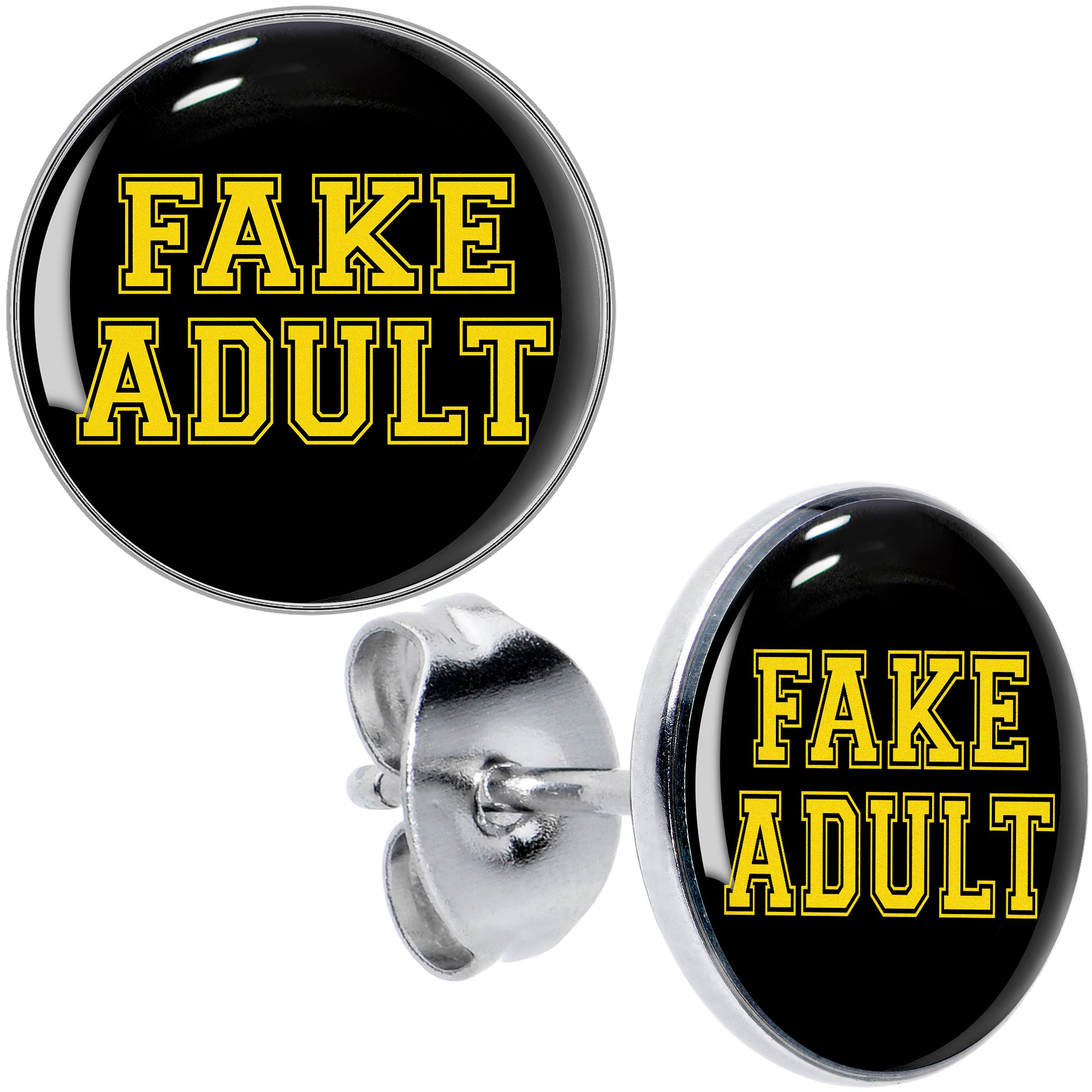 Black Yellow Fake Adult Hypoallergenic Stainless Steel Stud Earrings