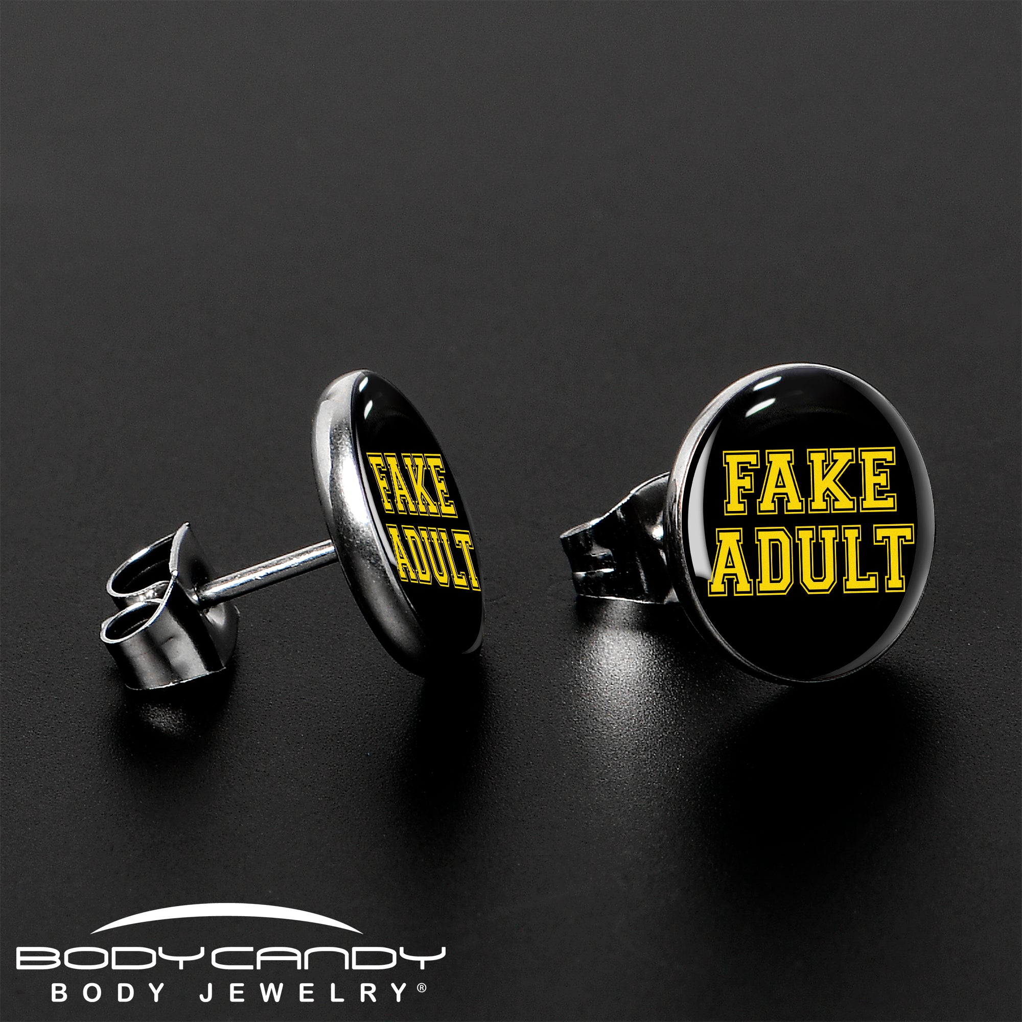 Black Yellow Fake Adult Stainless Steel Stud Earrings stylish jewelry