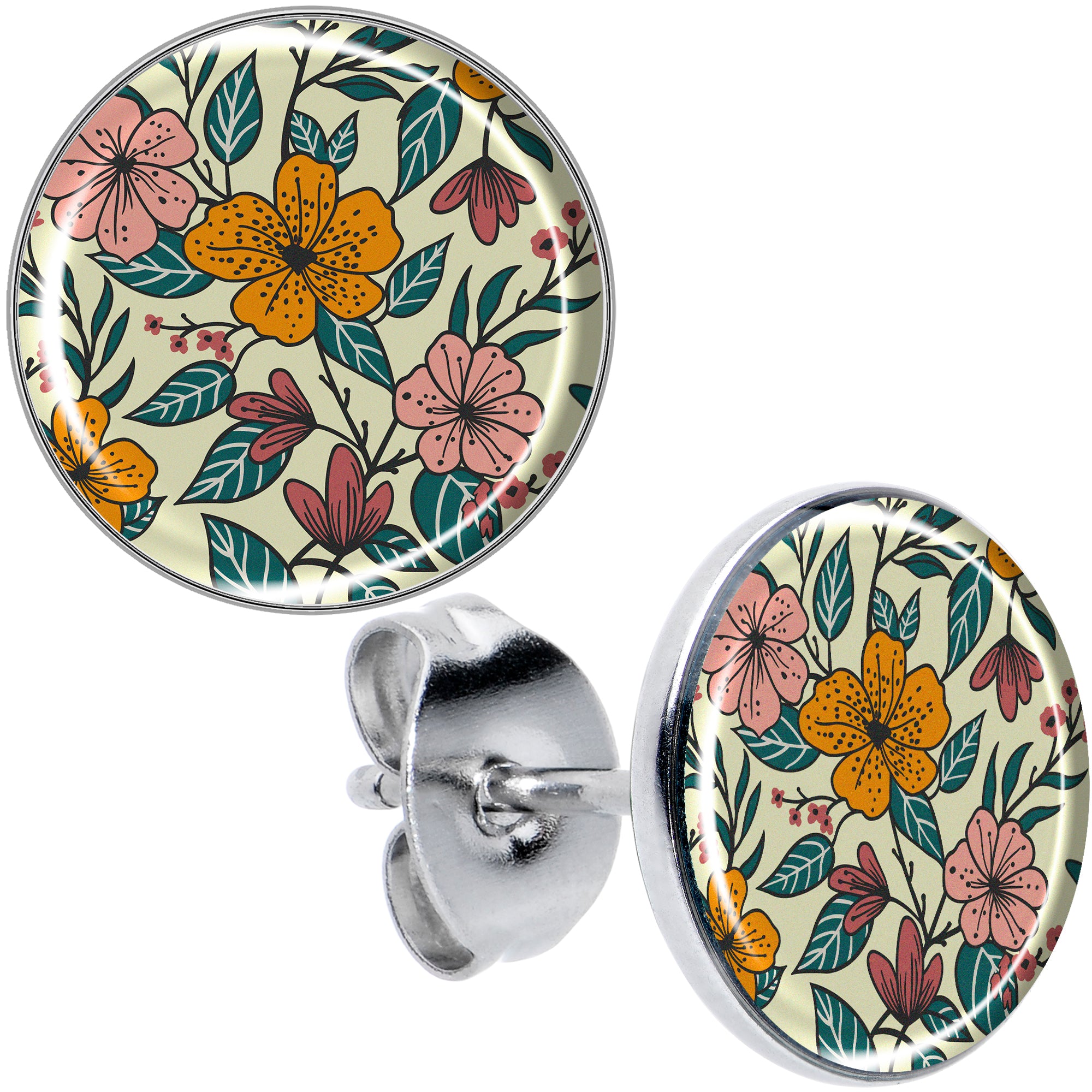 Blossom Creation Wildflower Flowers Hypoallergenic Stainless Steel Stud Earrings