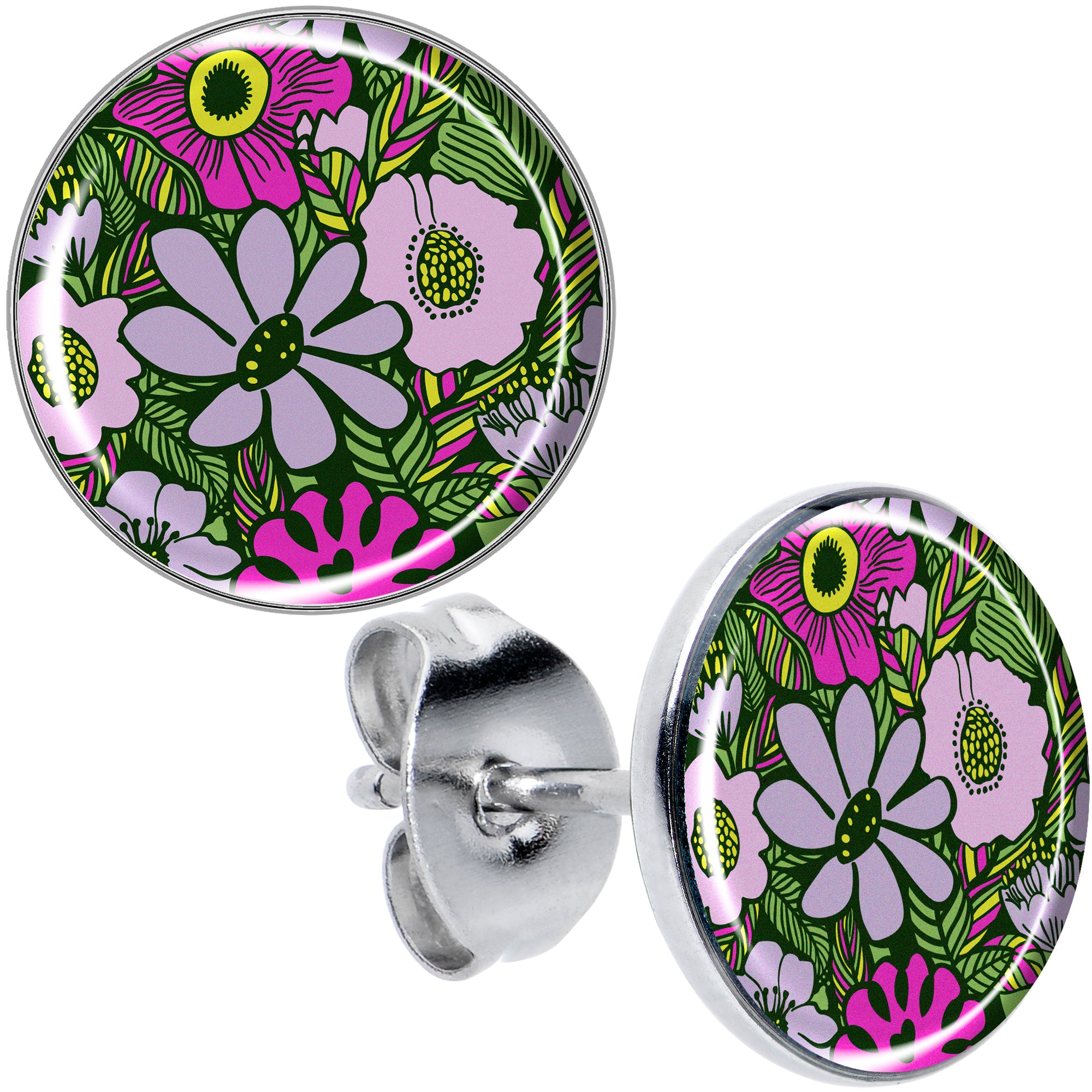 Blossom Creation Paradise of Pink Flowers Hypoallergenic Stainless Steel Stud Earrings