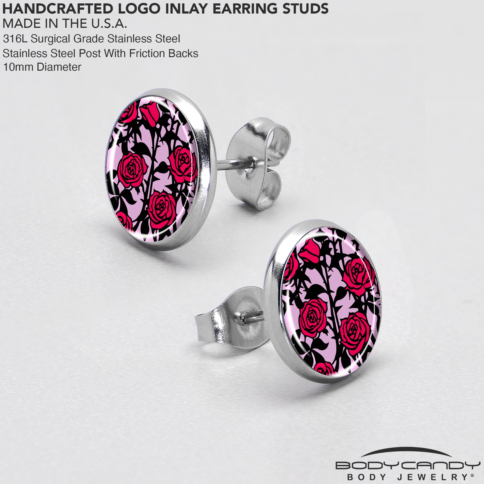 Blossom Creation Floral Love of Roses Stainless Steel Stud Earrings custom design option