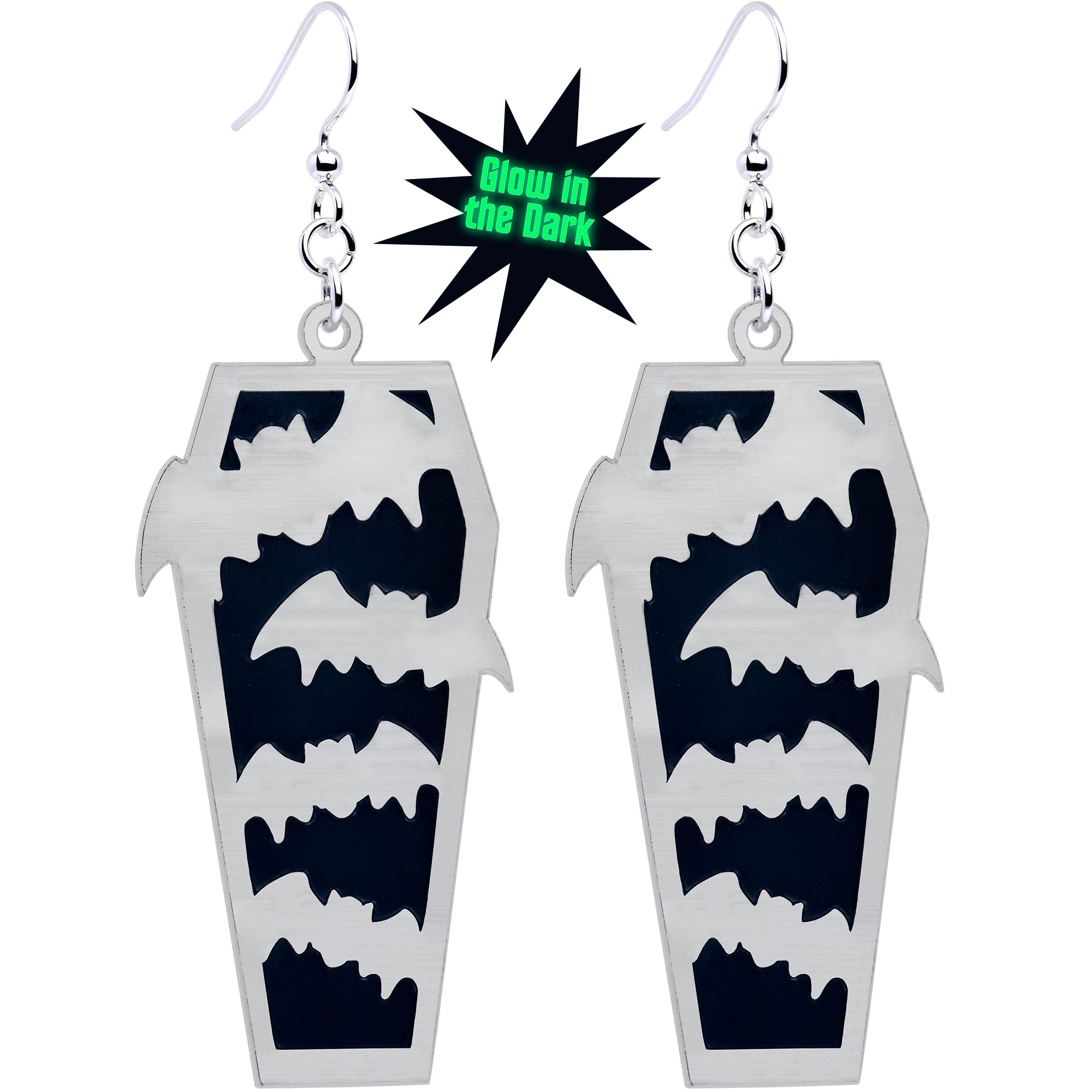 Glow in the Dark Spider Web Coffin Earrings