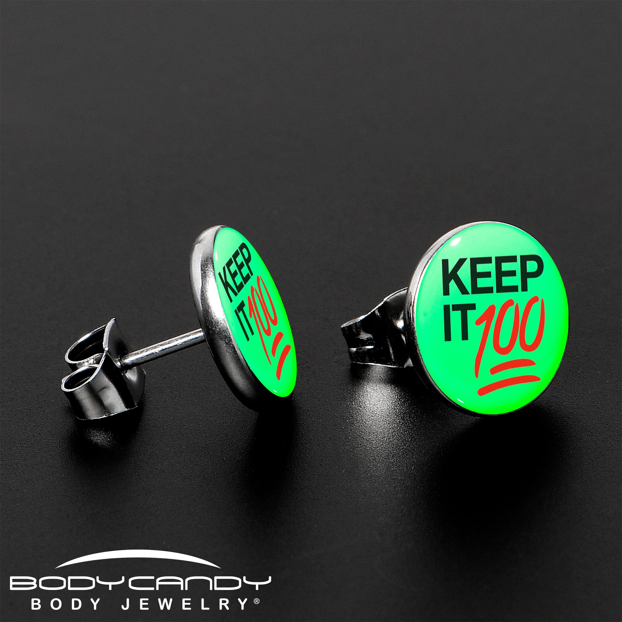 Keep it 100 Glow in the Dark Stainless Steel Stud Earrings stylish jewelry
