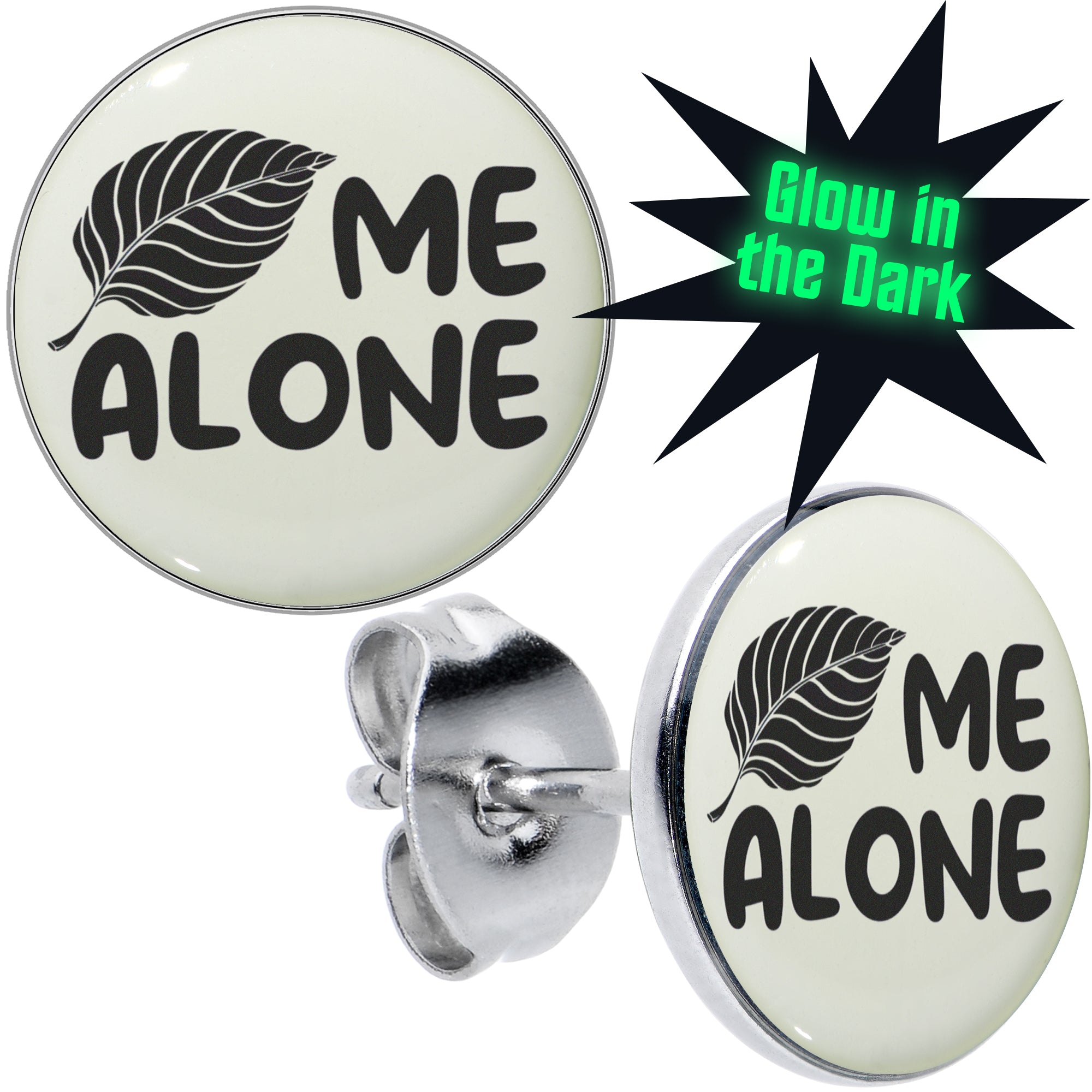 Leaf Me Alone Glow in the Dark Hypoallergenic Stainless Steel Stud Earrings