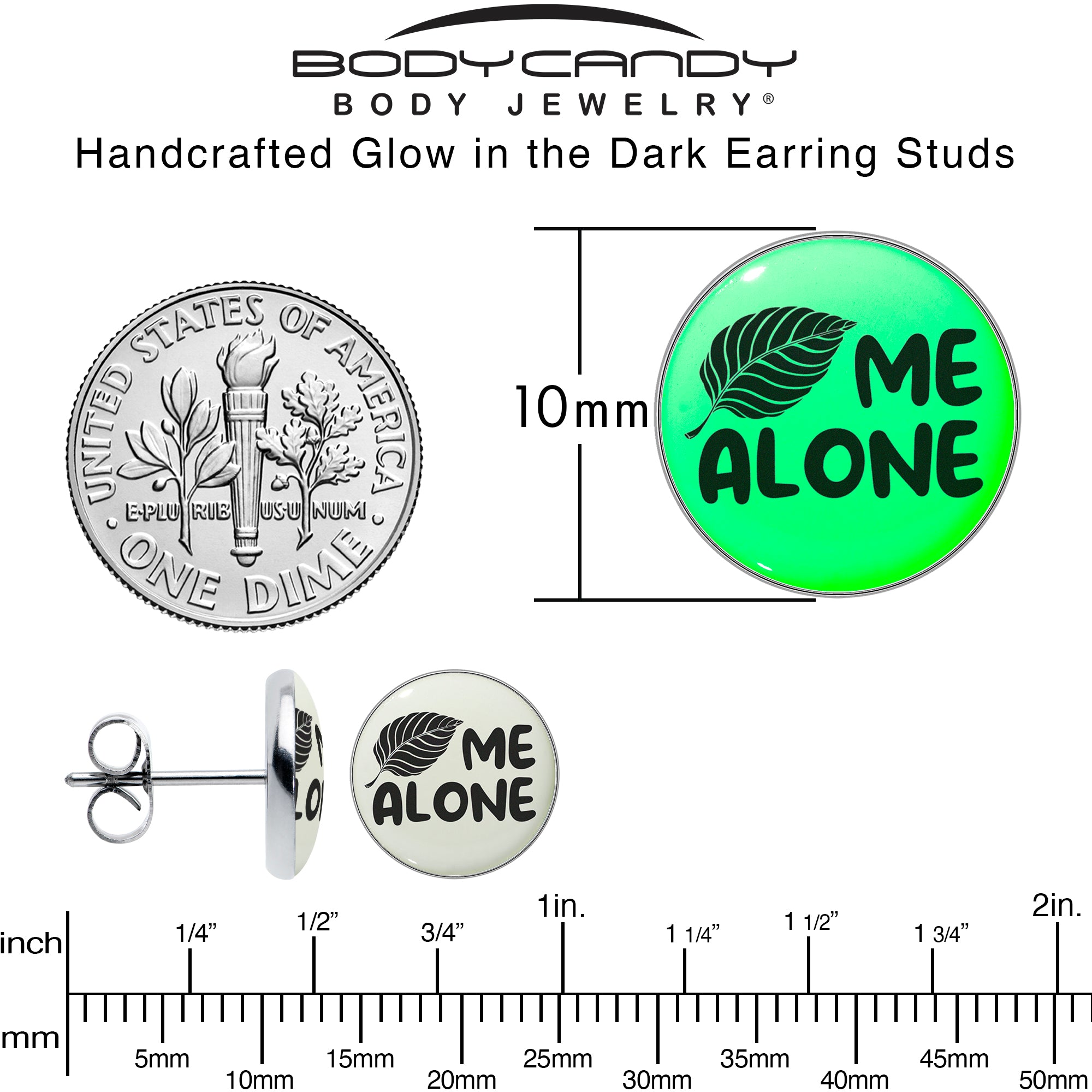 Leaf Me Alone Glow in the Dark Stainless Steel Stud Earrings perfect for sensitive ears