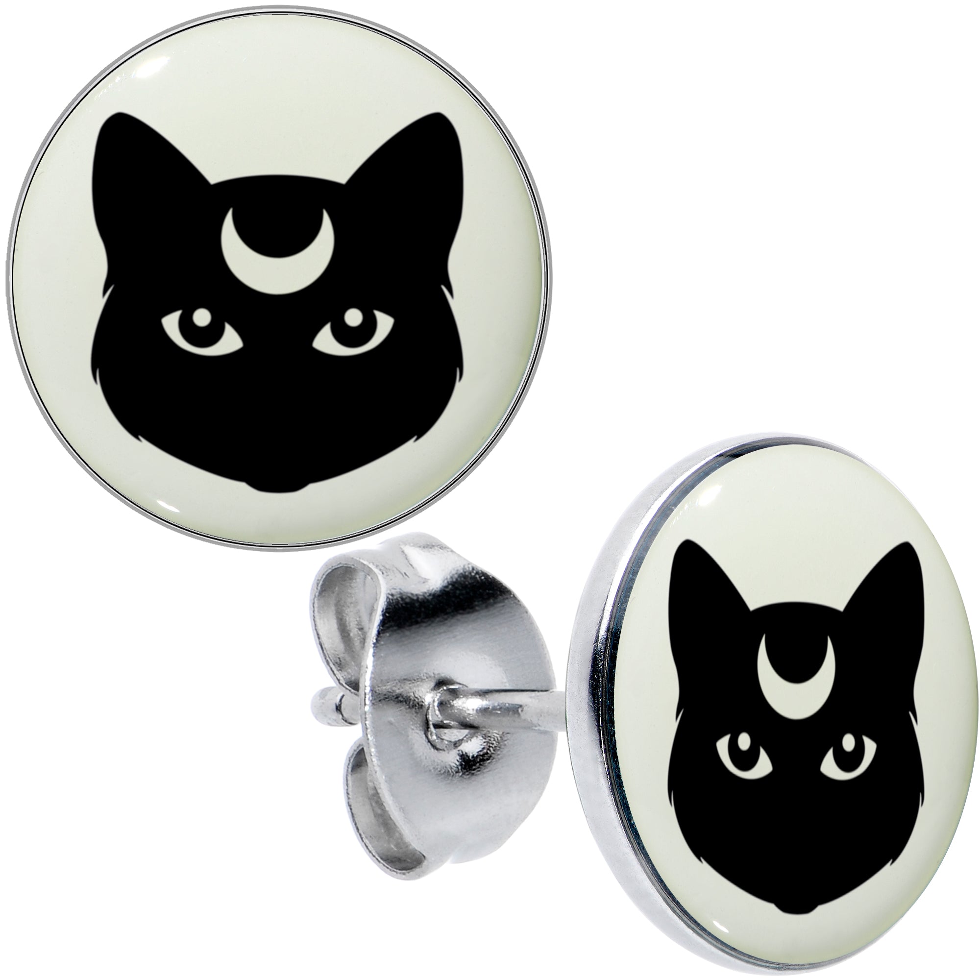 Mystic Kitty Cat Glow in the Dark Stud Earrings by Onyx O