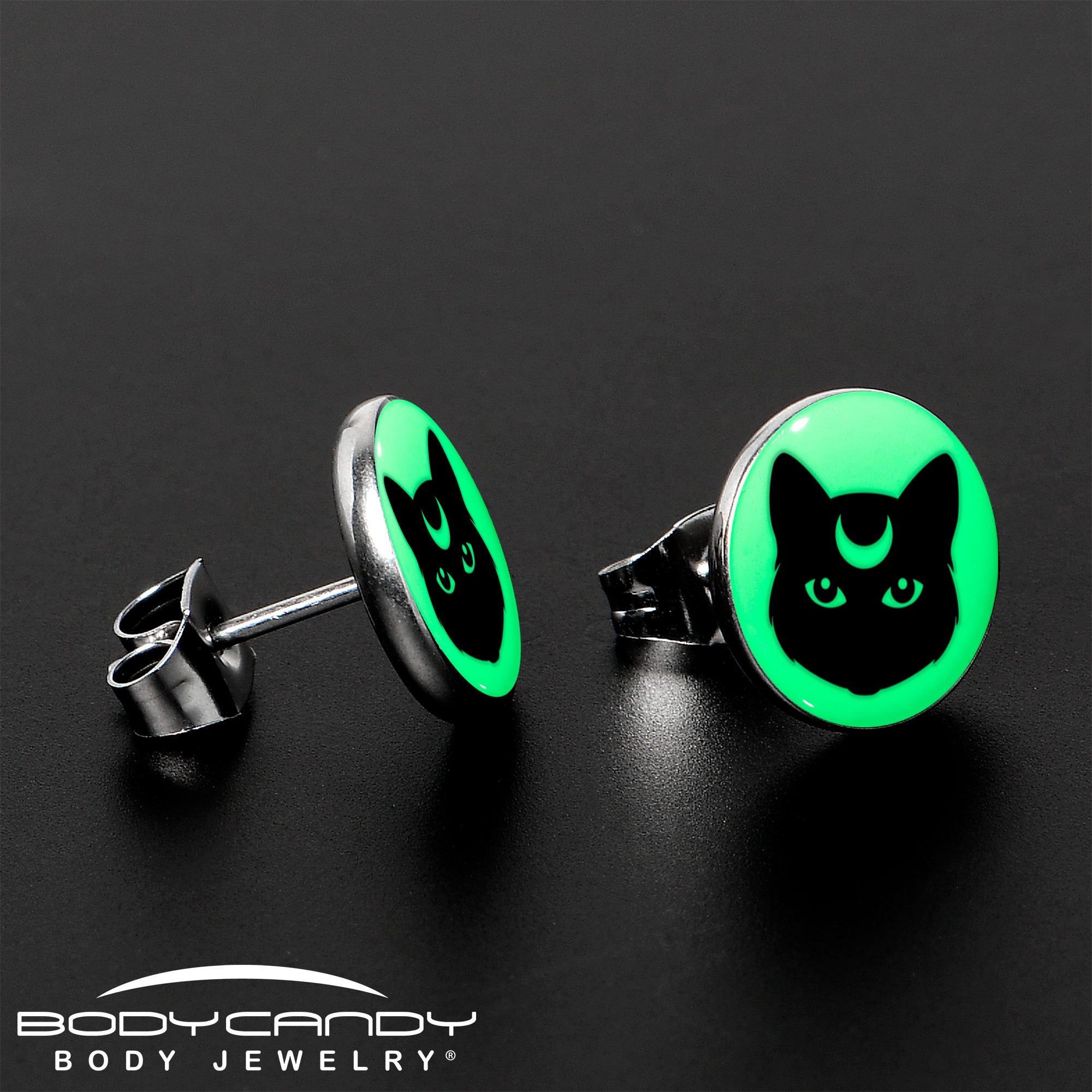 Mystic Kitty Cat Glow in the Dark Stainless Steel Stud Earrings stylish jewelry