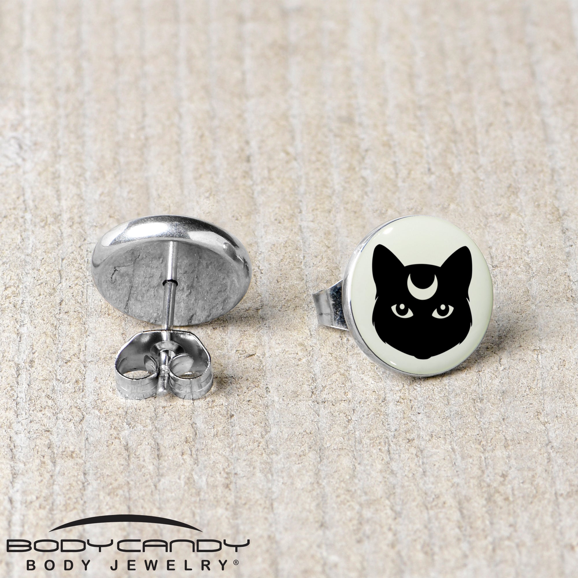 Mystic Kitty Cat Glow in the Dark Stainless Steel Stud Earrings stainless steel hypoallergenic