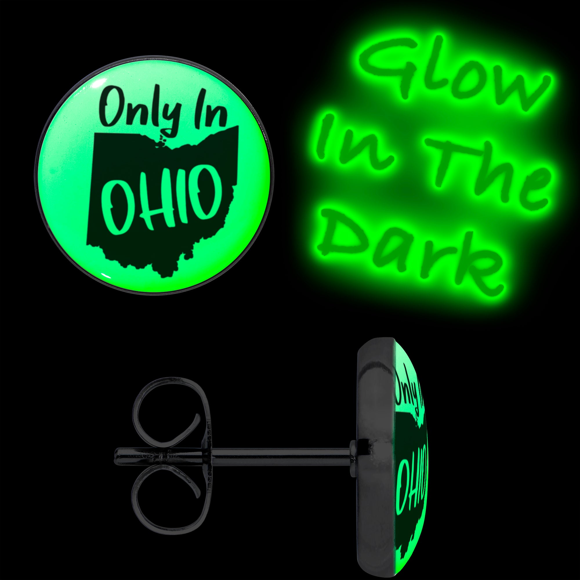 Only in Ohio Glow in the Dark Stainless Steel Stud Earrings lightweight body jewelry
