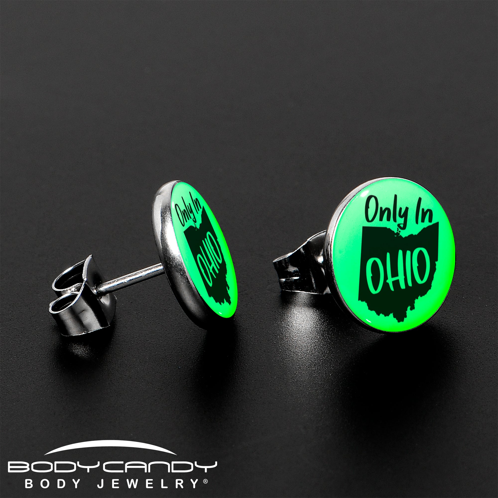 Only in Ohio Glow in the Dark Stainless Steel Stud Earrings stylish jewelry