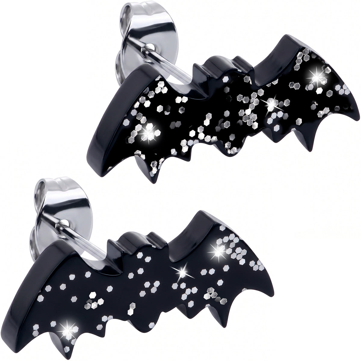Stardust Glitter Bat Acrylic Stud Earrings - Hypoallergenic