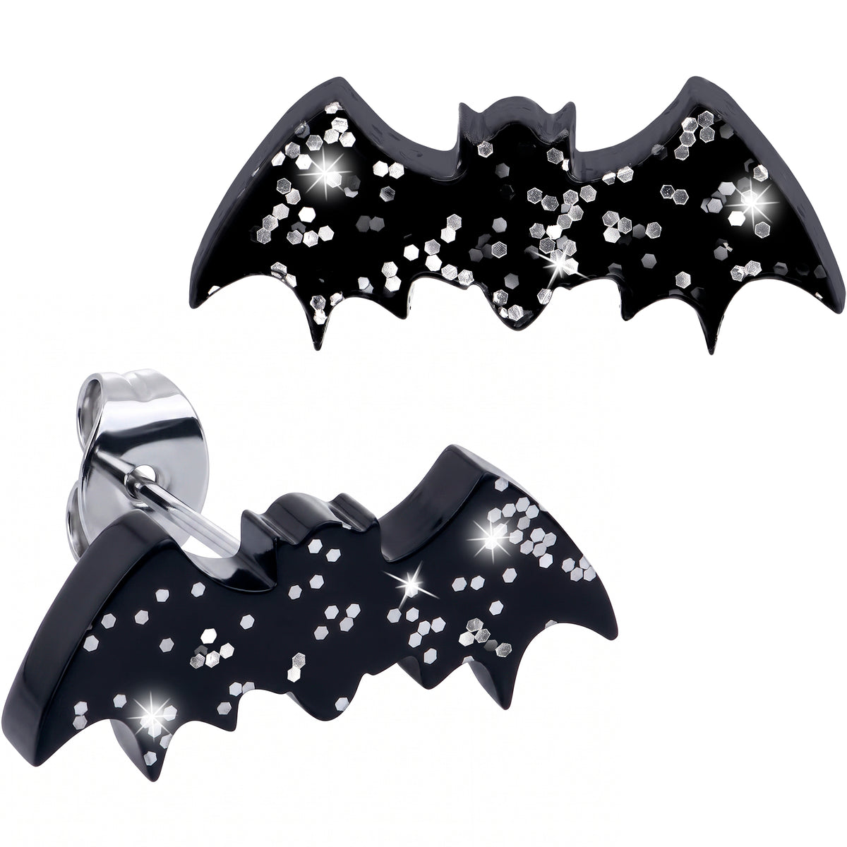 Stardust Glitter Bat Acrylic Stud Earrings - Hypoallergenic