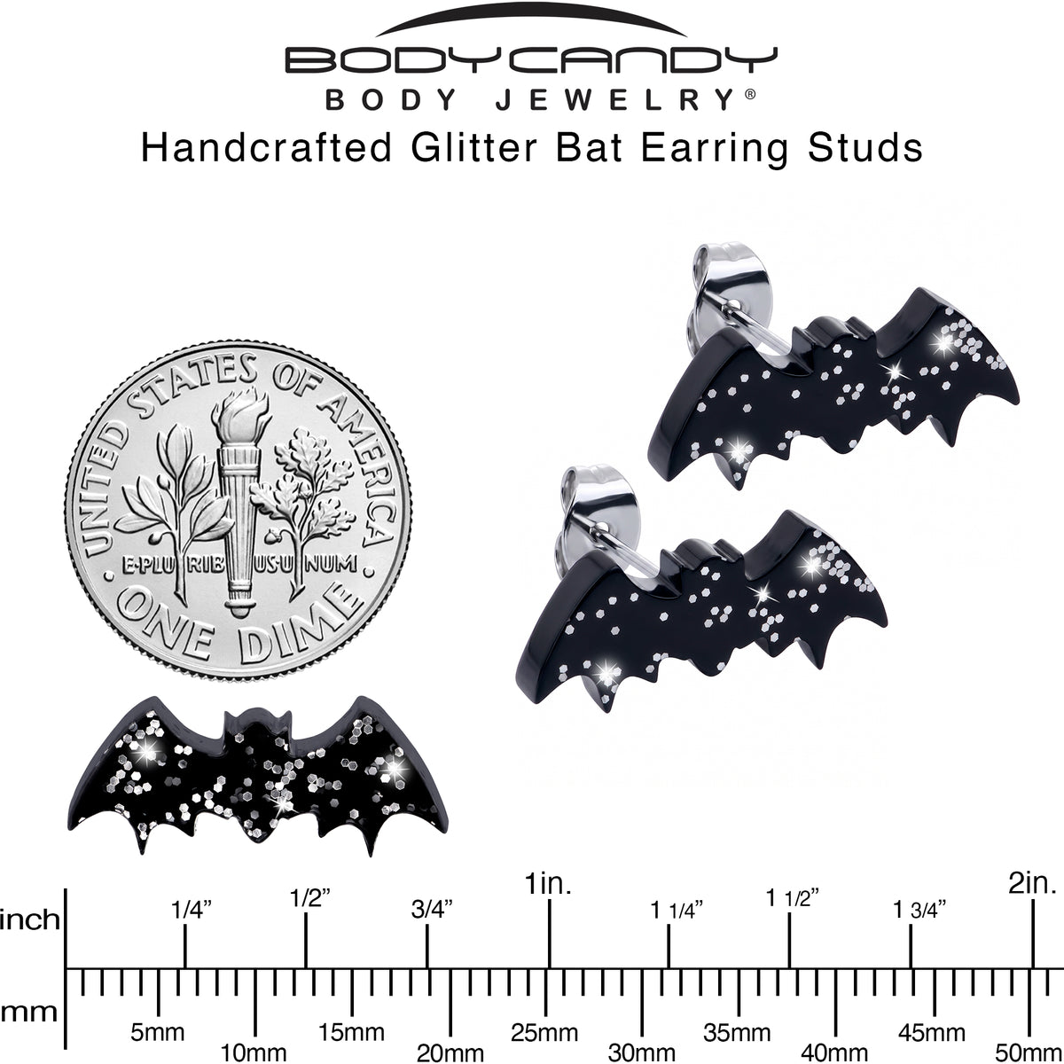 Stardust Glitter Bat Acrylic Stud Earrings - Hypoallergenic