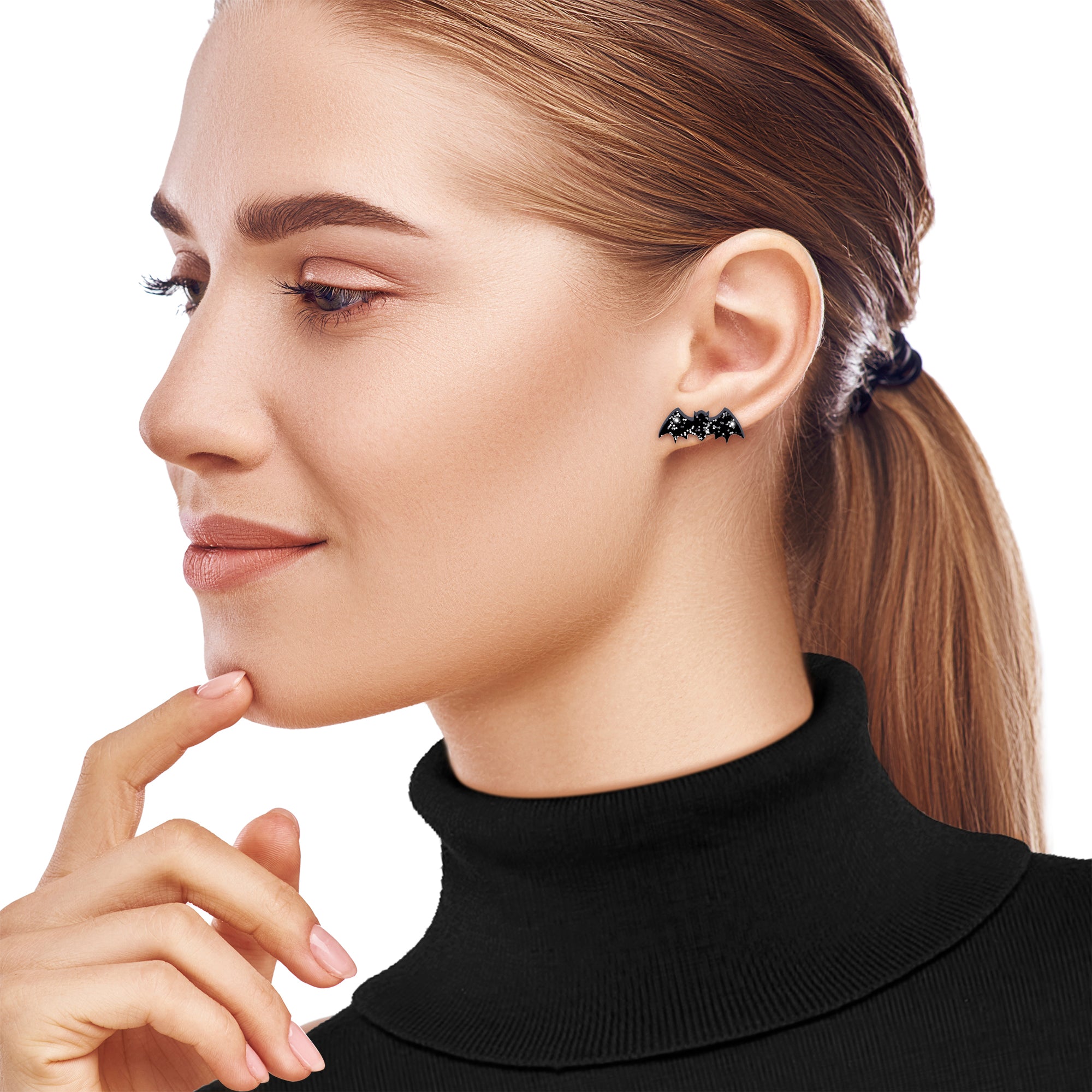 Stardust Glitter Bat Acrylic Stud Earrings - Hypoallergenic