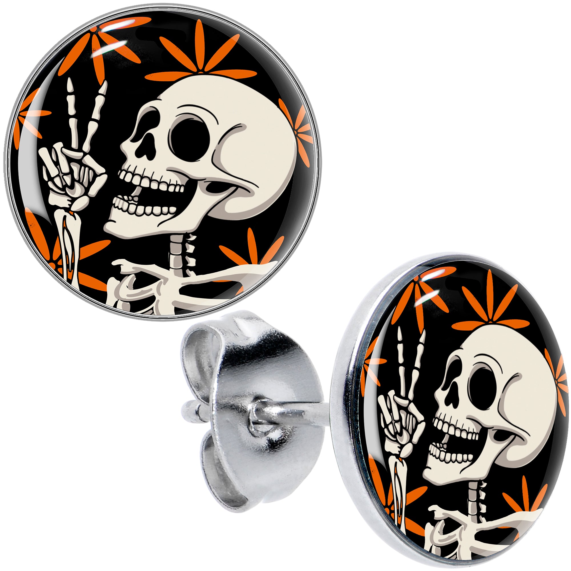 Handmade dumpster fire stud earrings with colorful flames