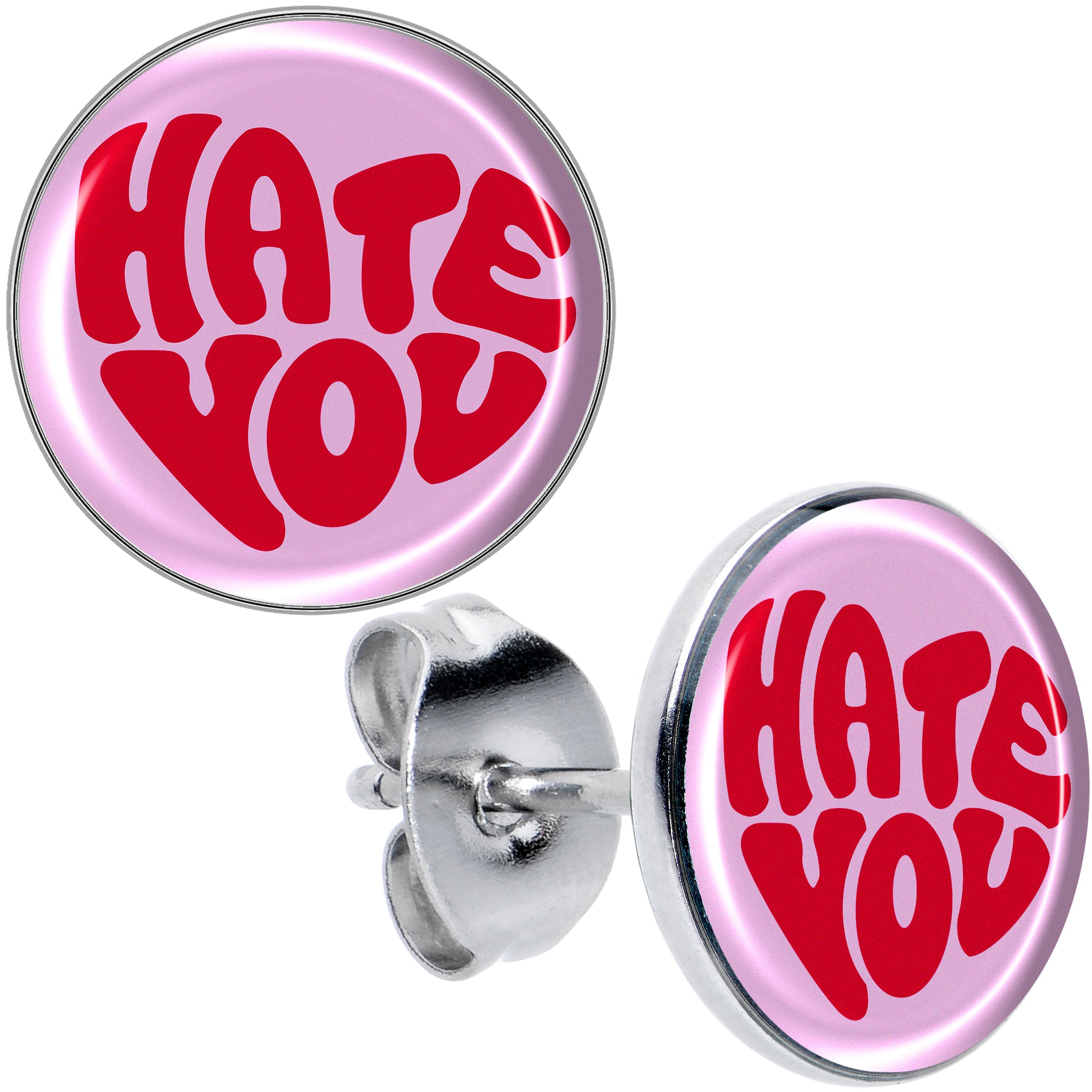 Retro Text Hate You Hypoallergenic Stainless Steel Stud Earrings