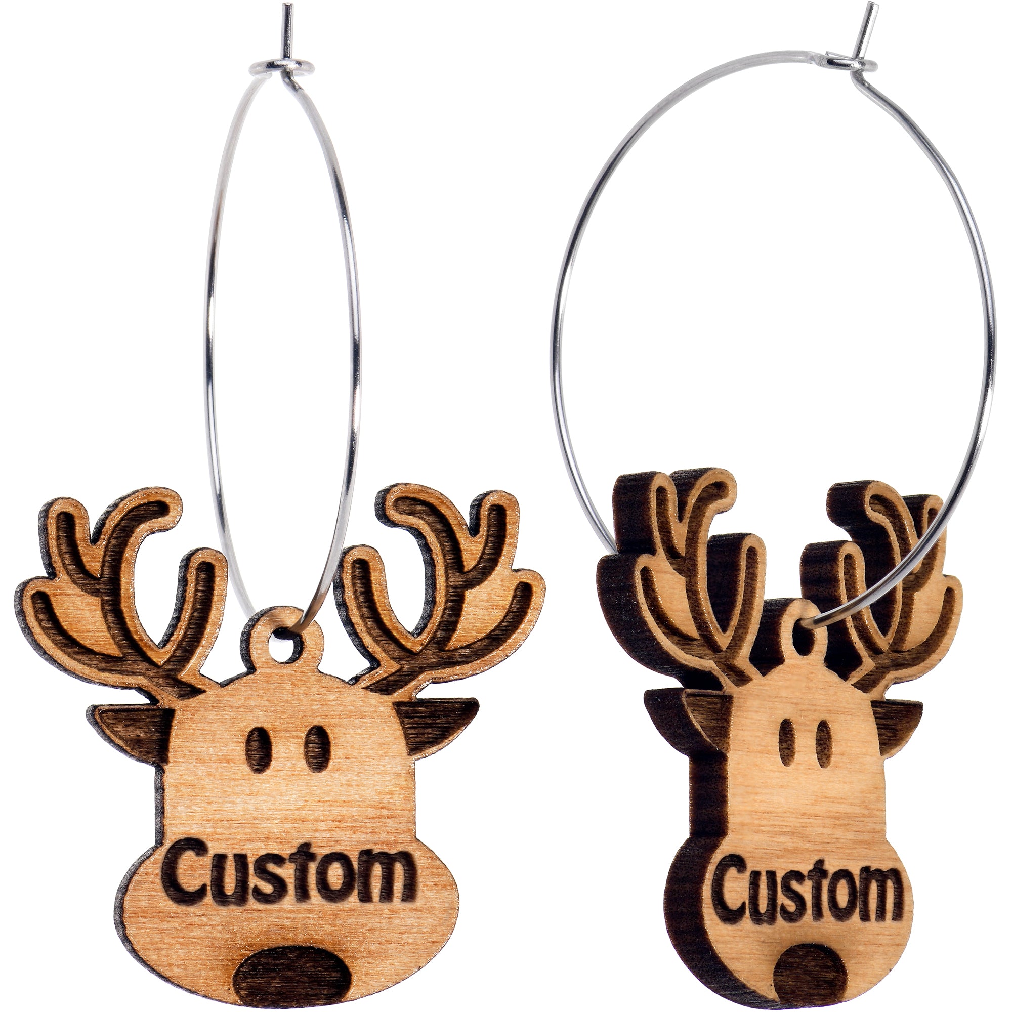 Custom natural wood holiday reindeer earrings