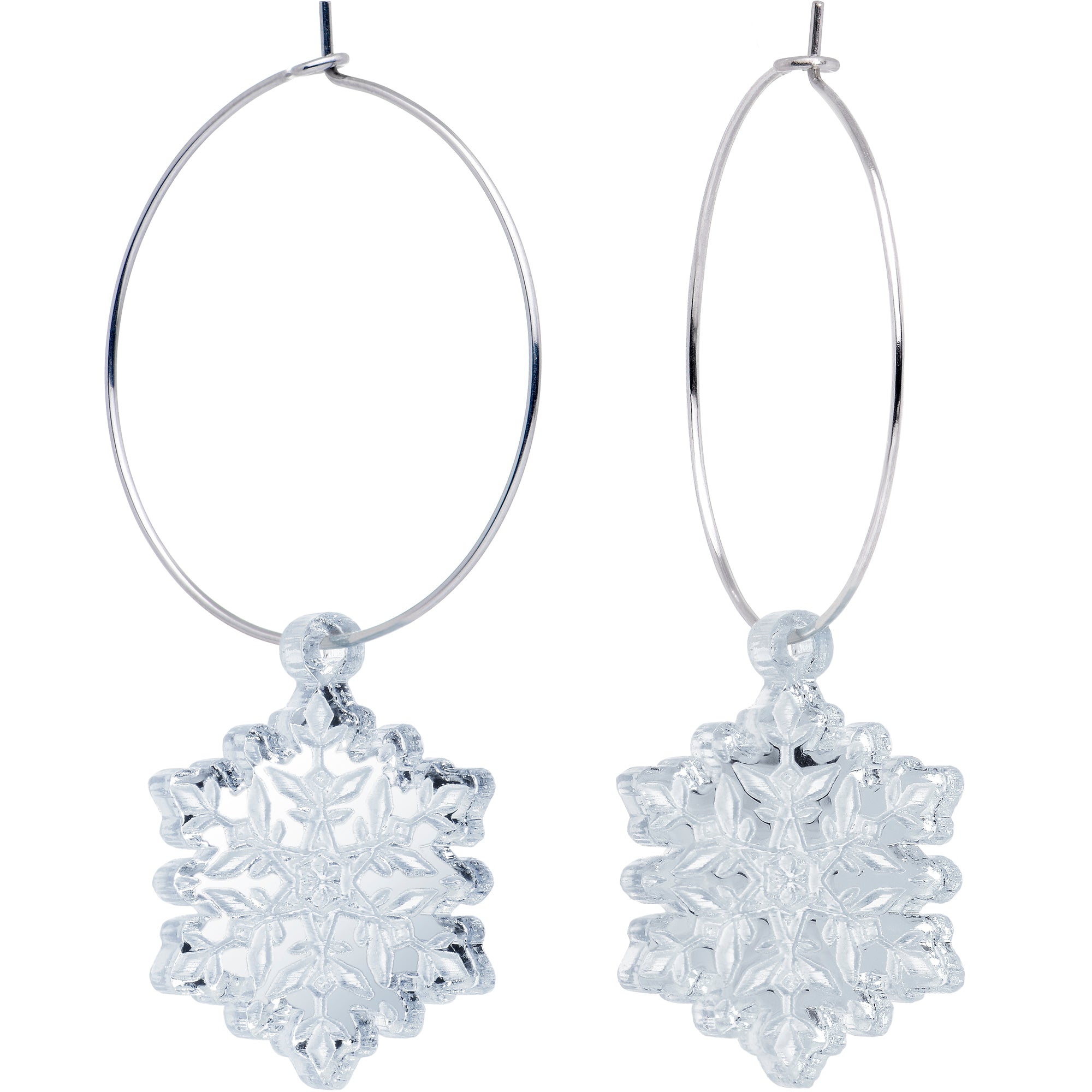 Ice clear winter snowflake hoop earrings