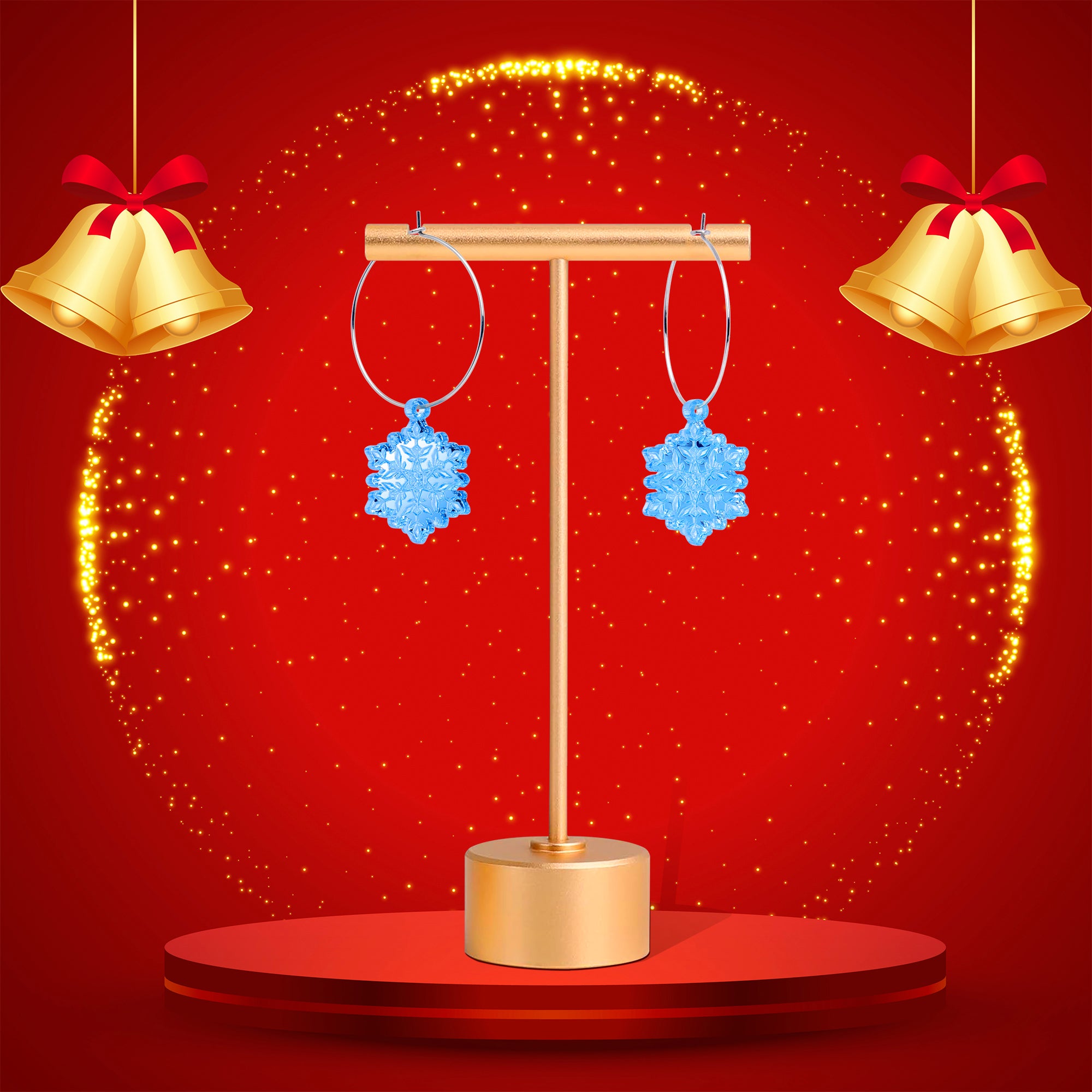 Festive snowflake hoop earrings in icy blue
