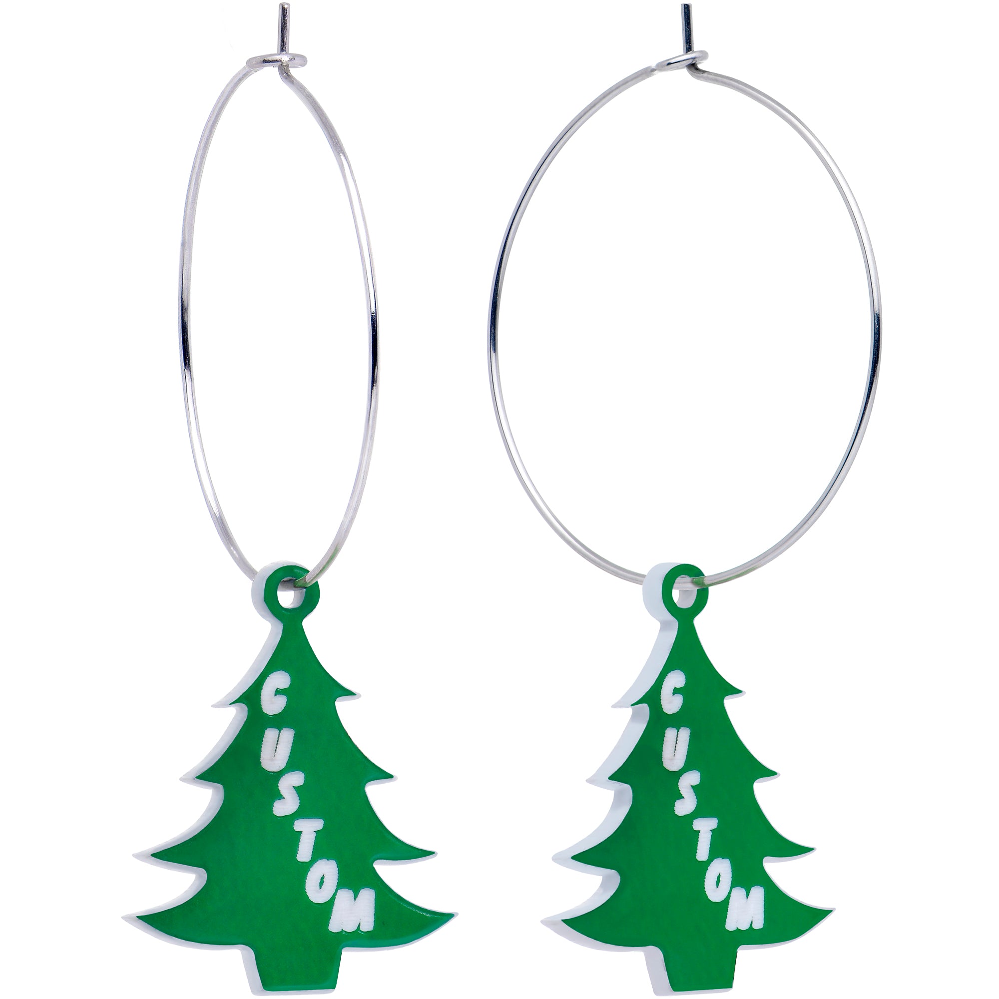 Custom Christmas tree earrings with personalized design