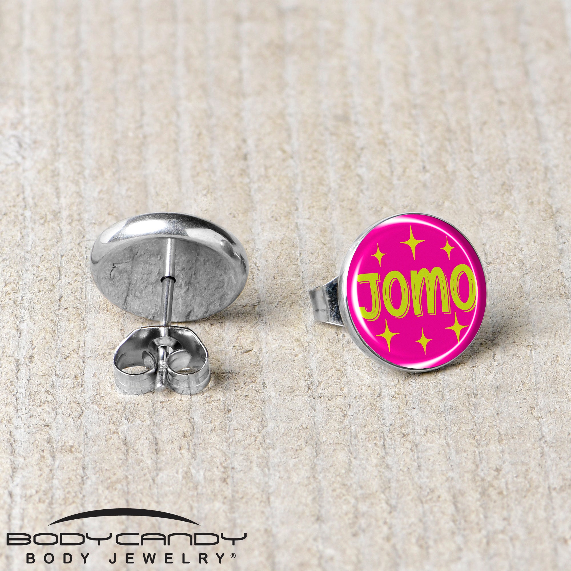Pink JOMO Stainless Steel Stud Earrings stainless steel hypoallergenic