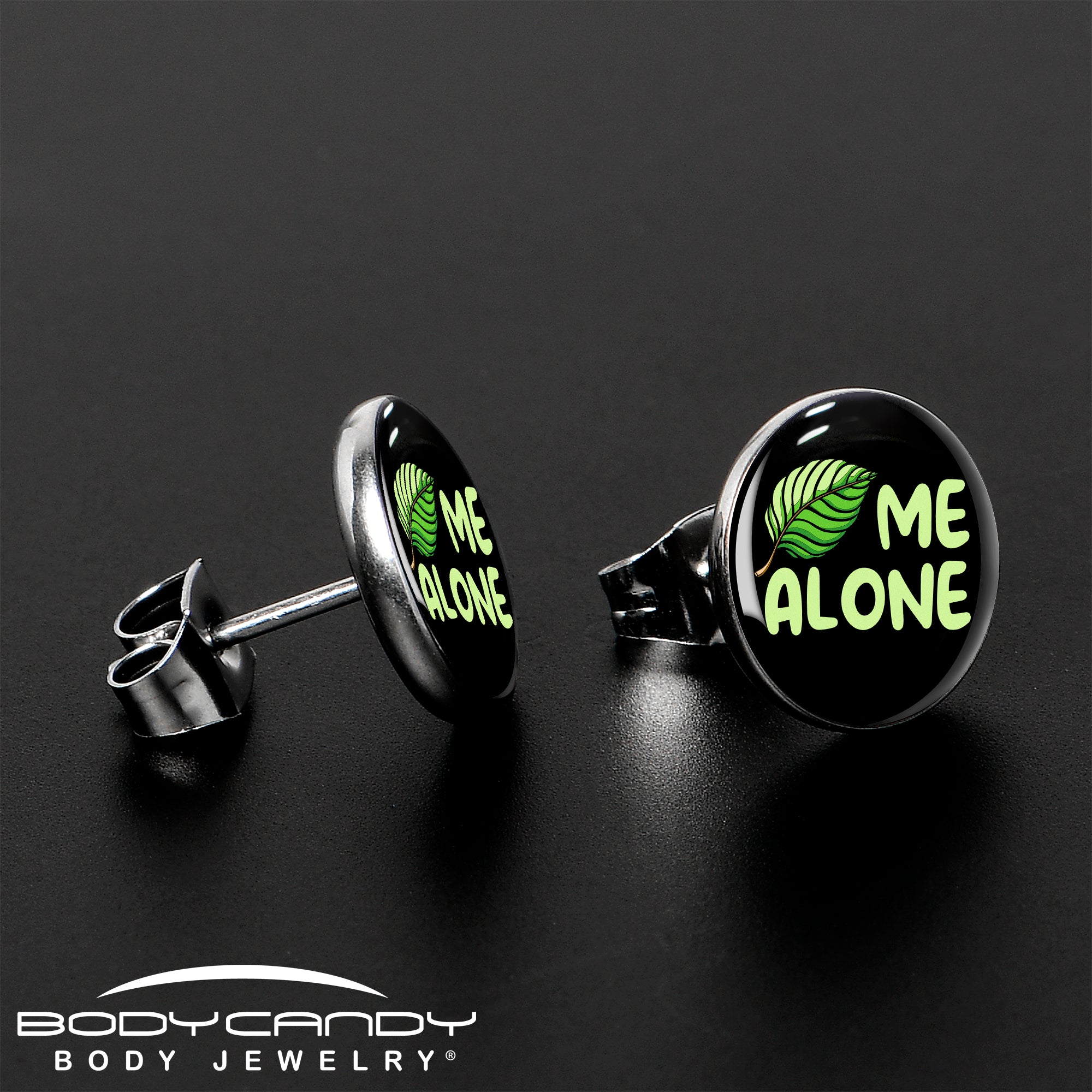 Black Green Leaf Me Alone Stainless Steel Stud Earrings stylish jewelry