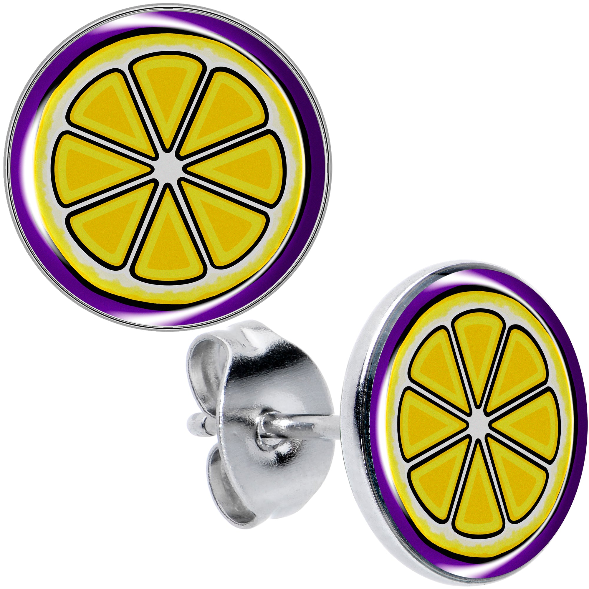 Yellow Slice of Lemon Hypoallergenic Stainless Steel Stud Earrings