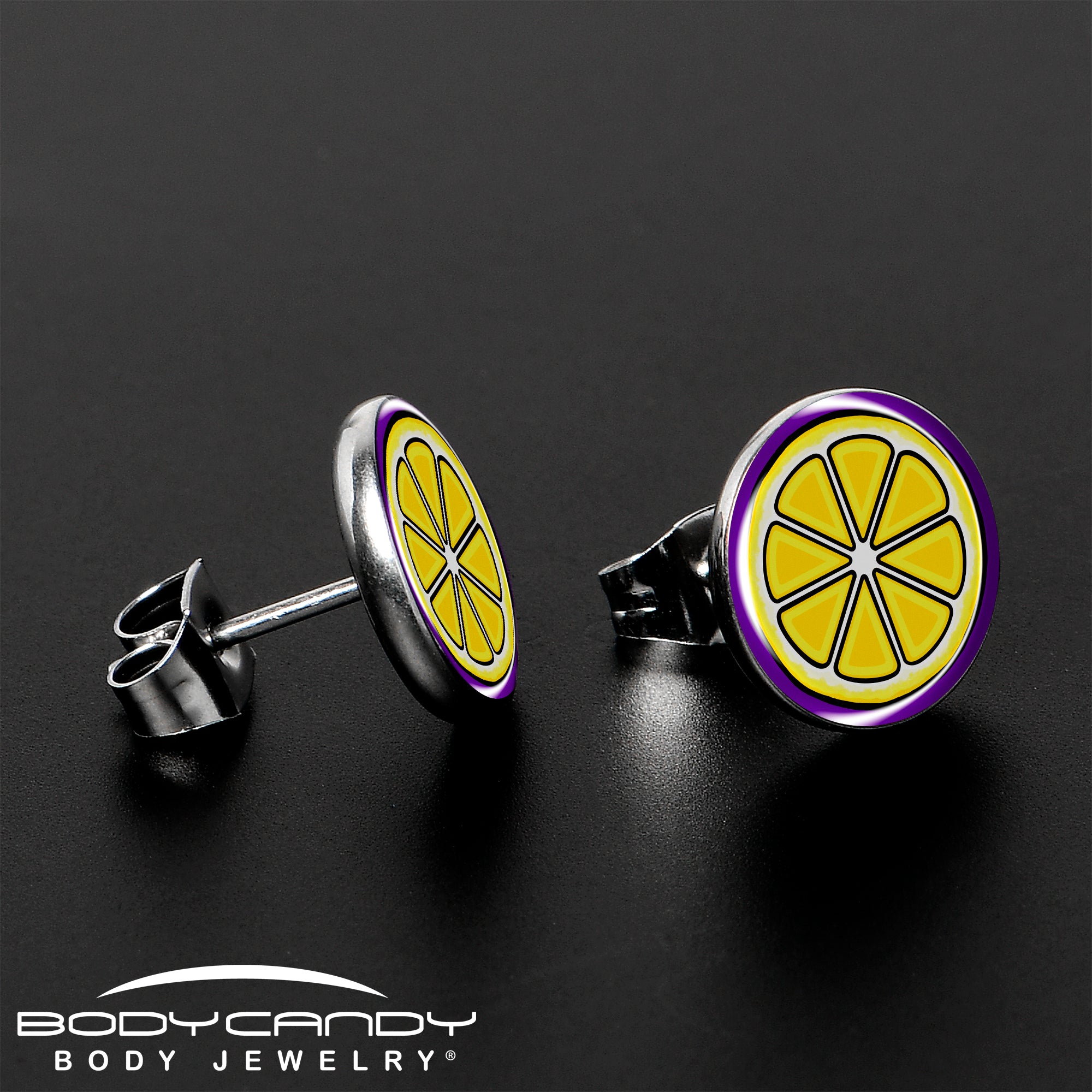 Yellow Slice of Lemon Stainless Steel Stud Earrings stylish jewelry