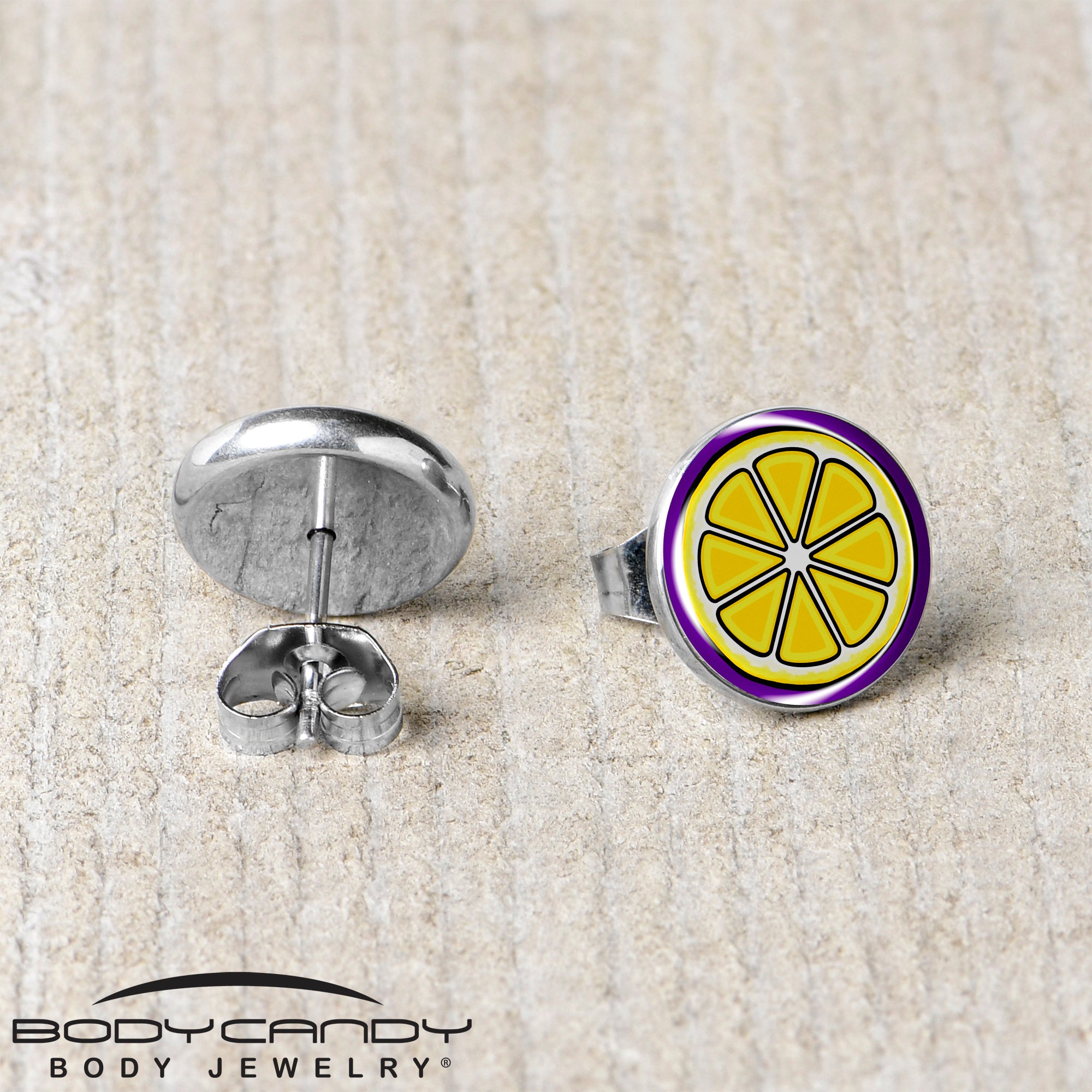 Yellow Slice of Lemon Stainless Steel Stud Earrings stainless steel hypoallergenic