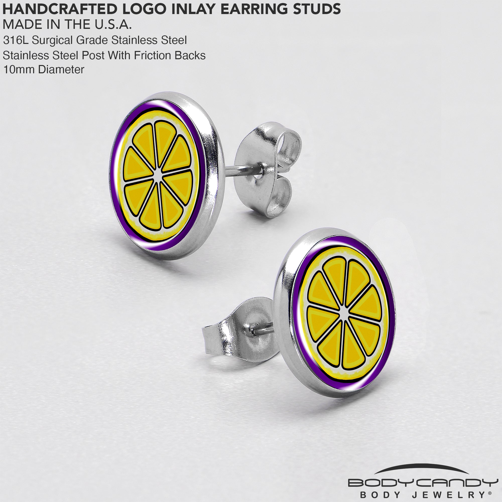 Yellow Slice of Lemon Stainless Steel Stud Earrings custom design option