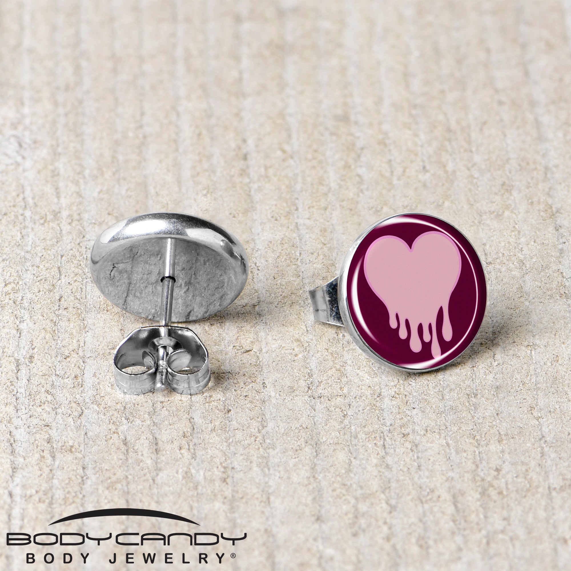 Pinkish Melting Heart Stainless Steel Stud Earrings stainless steel hypoallergenic