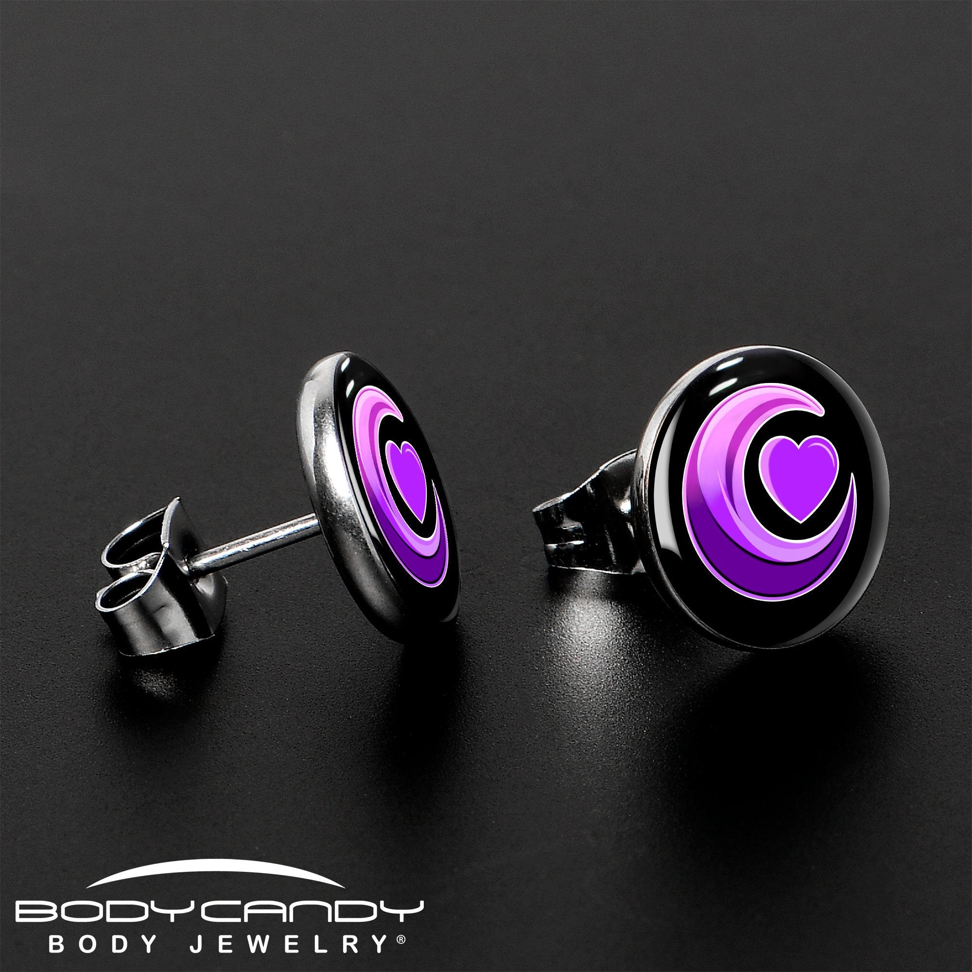 Crescent Moon Heart Stainless Steel Stud Earrings stylish jewelry