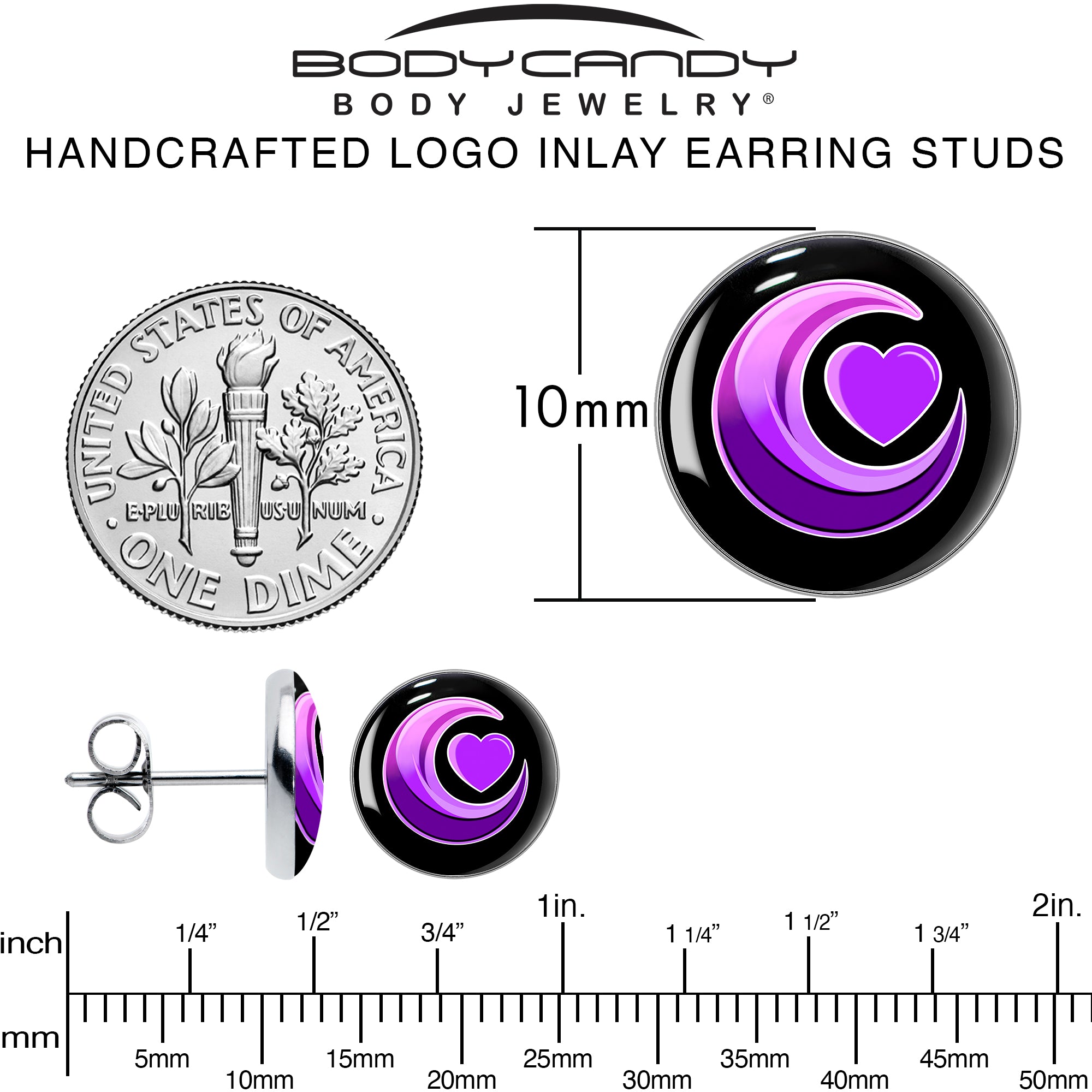 Crescent Moon Heart Stainless Steel Stud Earrings perfect for sensitive ears