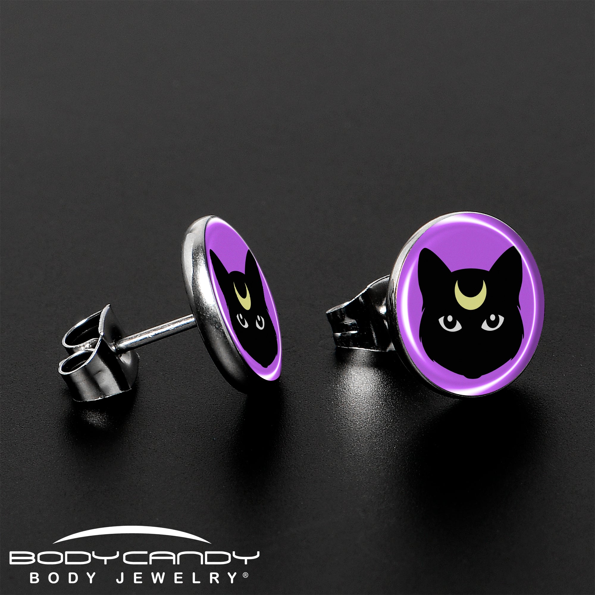 Black Mystic Kitty Cat Stainless Steel Stud Earrings stylish jewelry