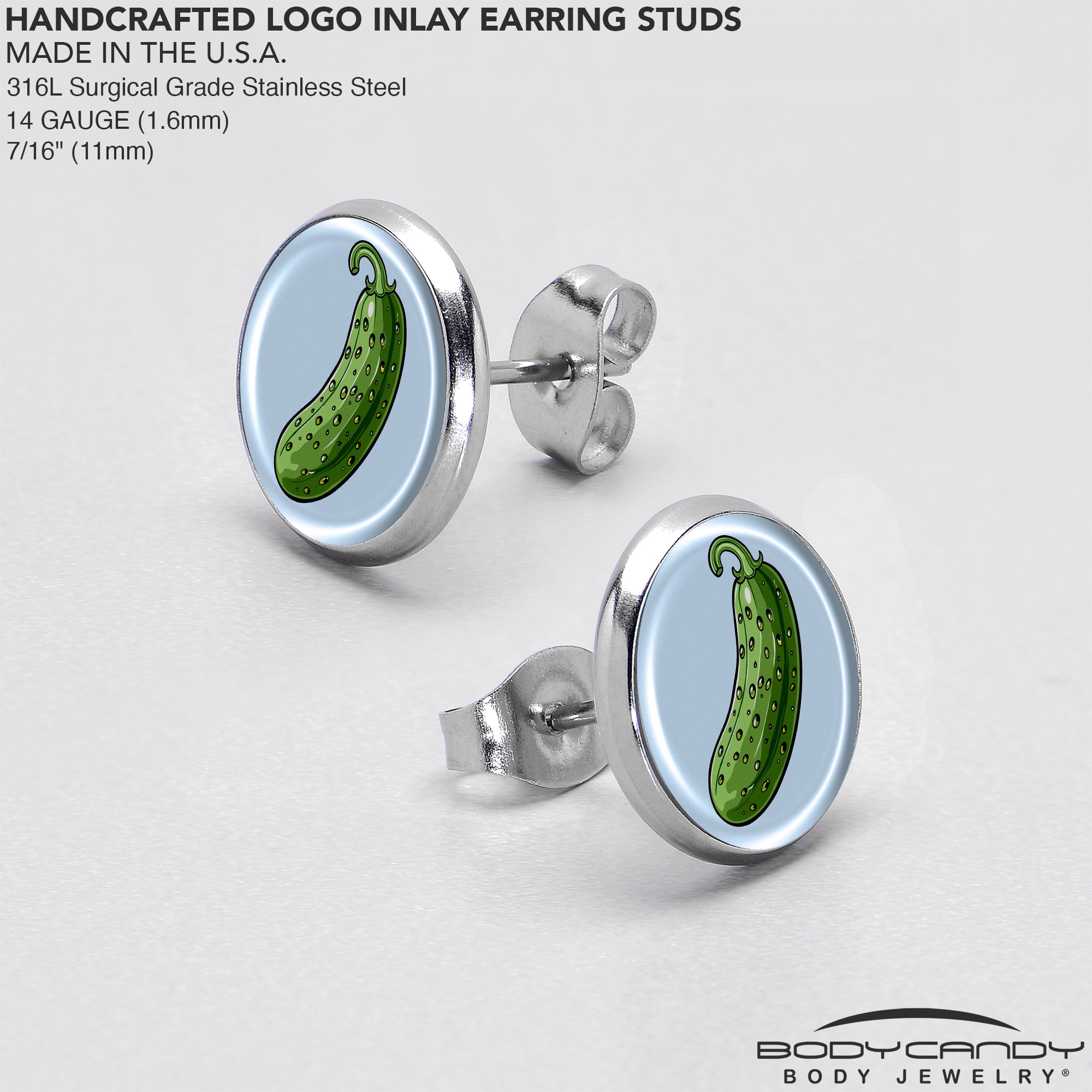 Green Pickle Stainless Steel Stud Earrings custom design option