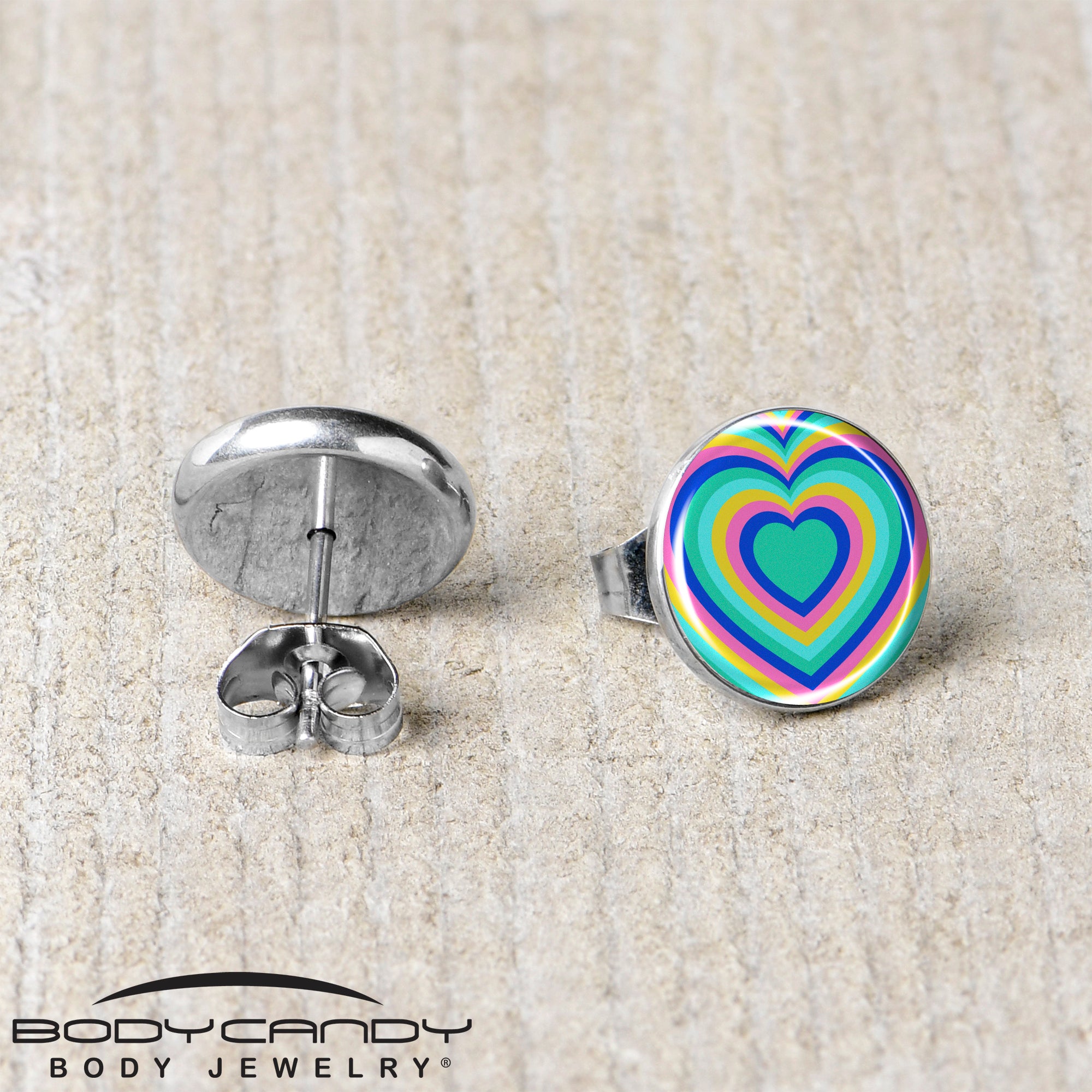Rainbow Retro Heart Stainless Steel Stud Earrings stainless steel hypoallergenic