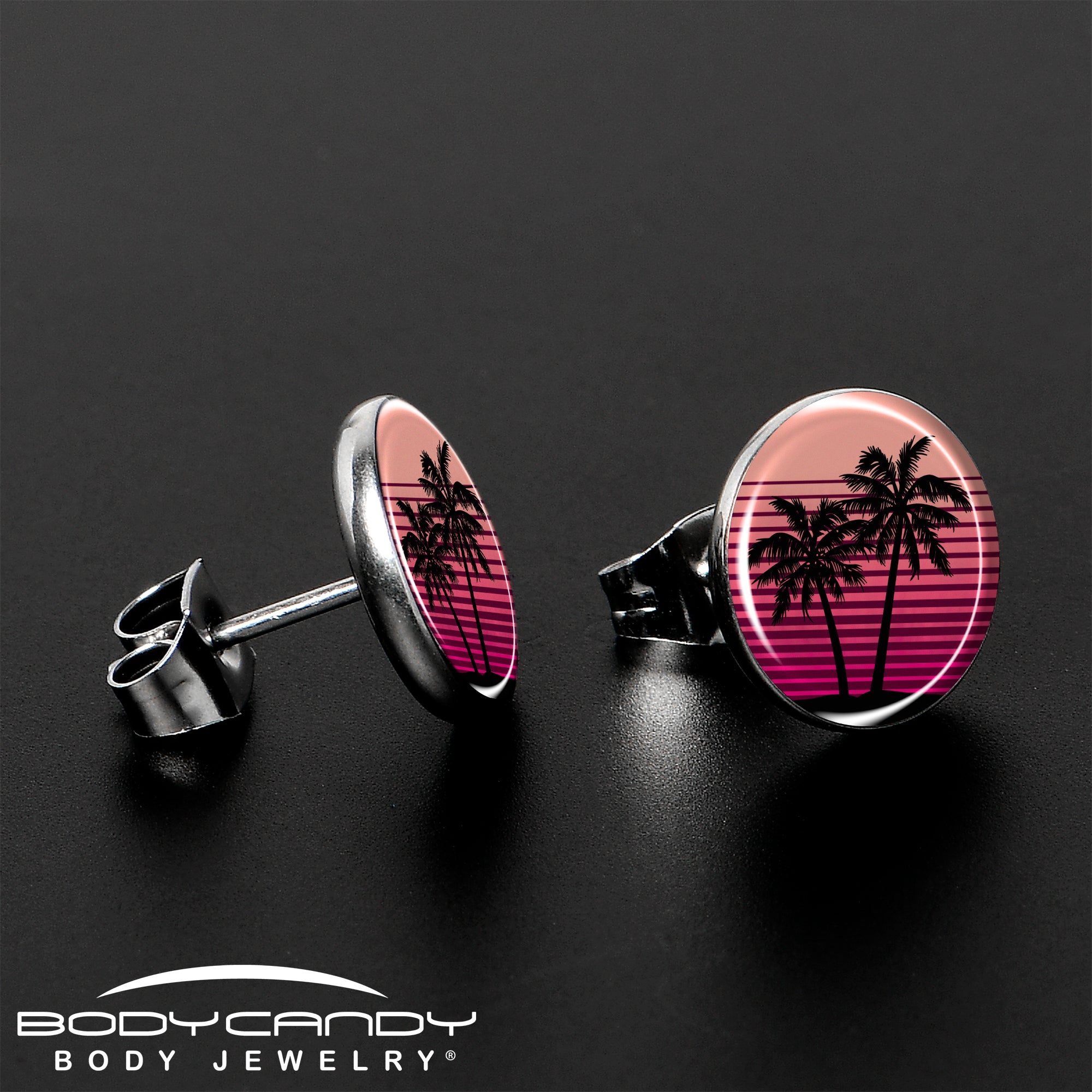 Palm Tree Retro Sunset Stainless Steel Stud Earrings stylish jewelry