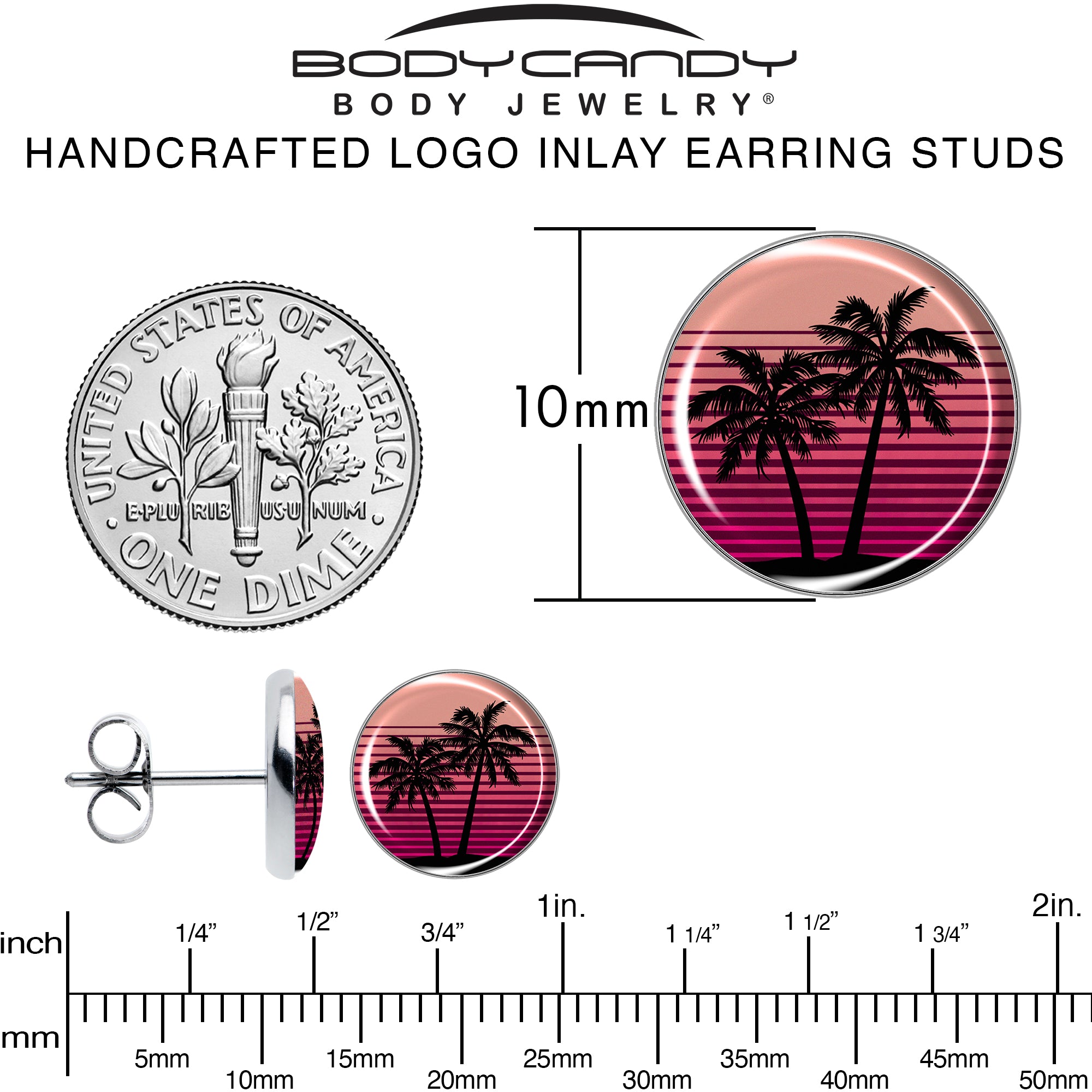 Palm Tree Retro Sunset Stainless Steel Stud Earrings perfect for sensitive ears