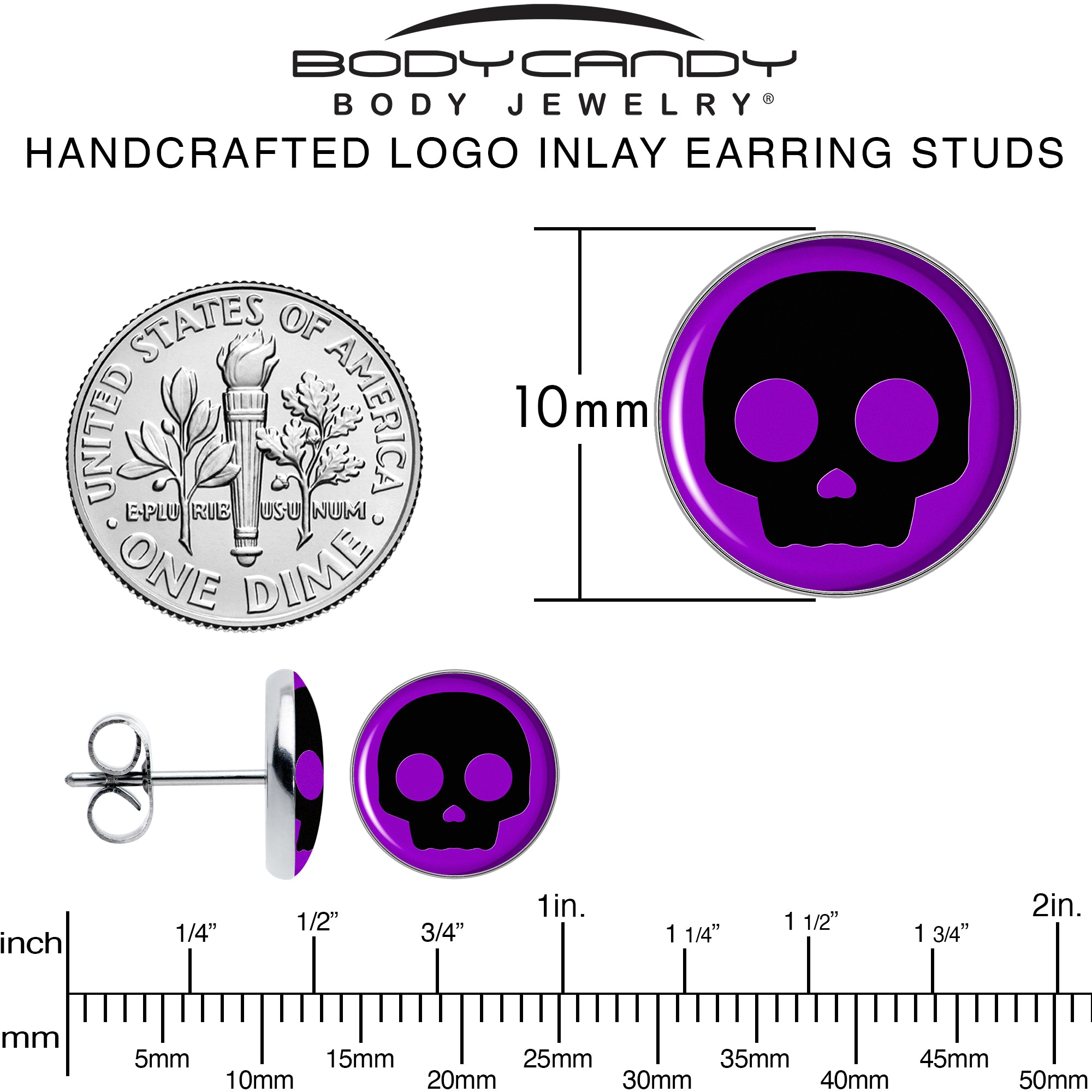 Purple Black Simple Skull Stud Earrings