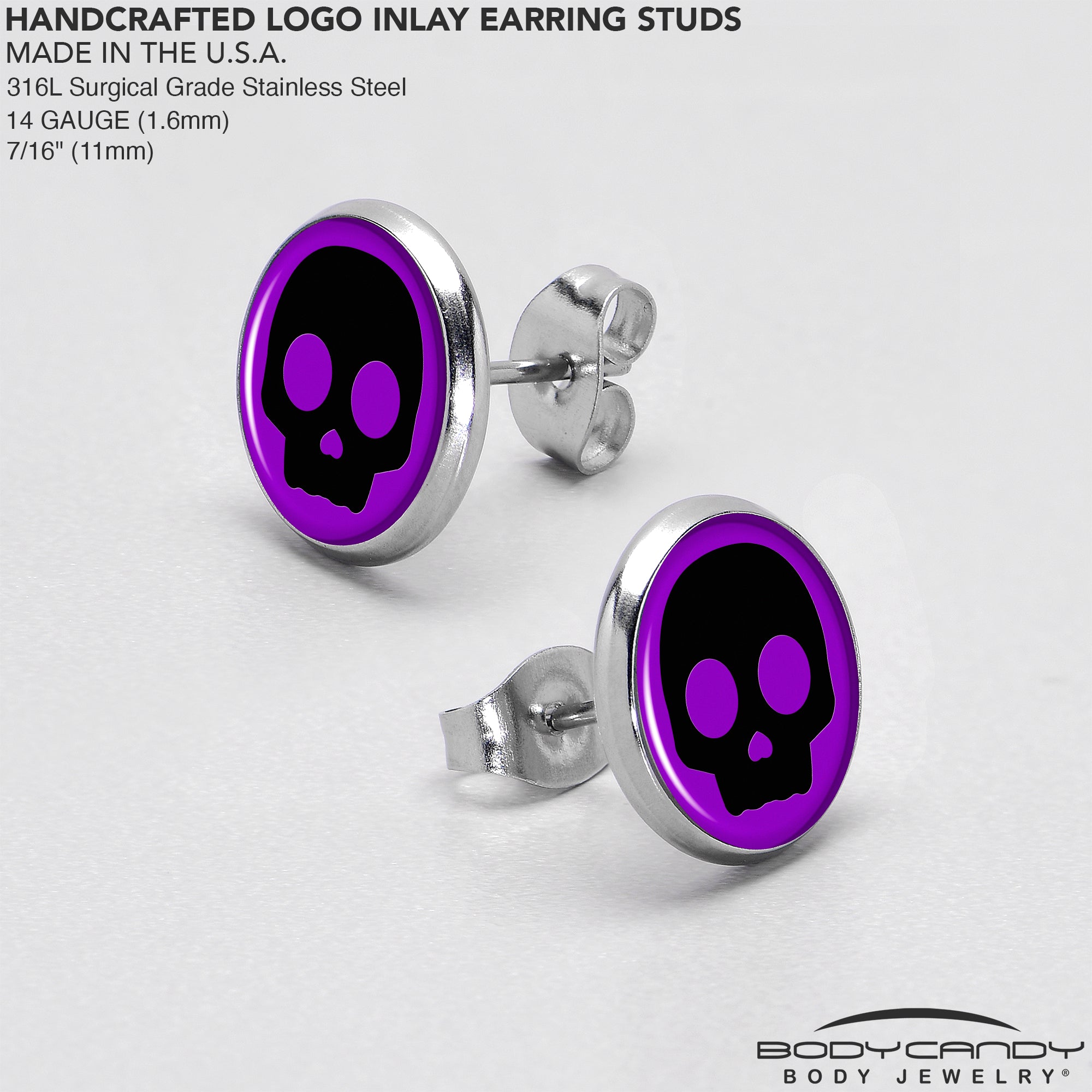 Purple Black Simple Skull Stud Earrings