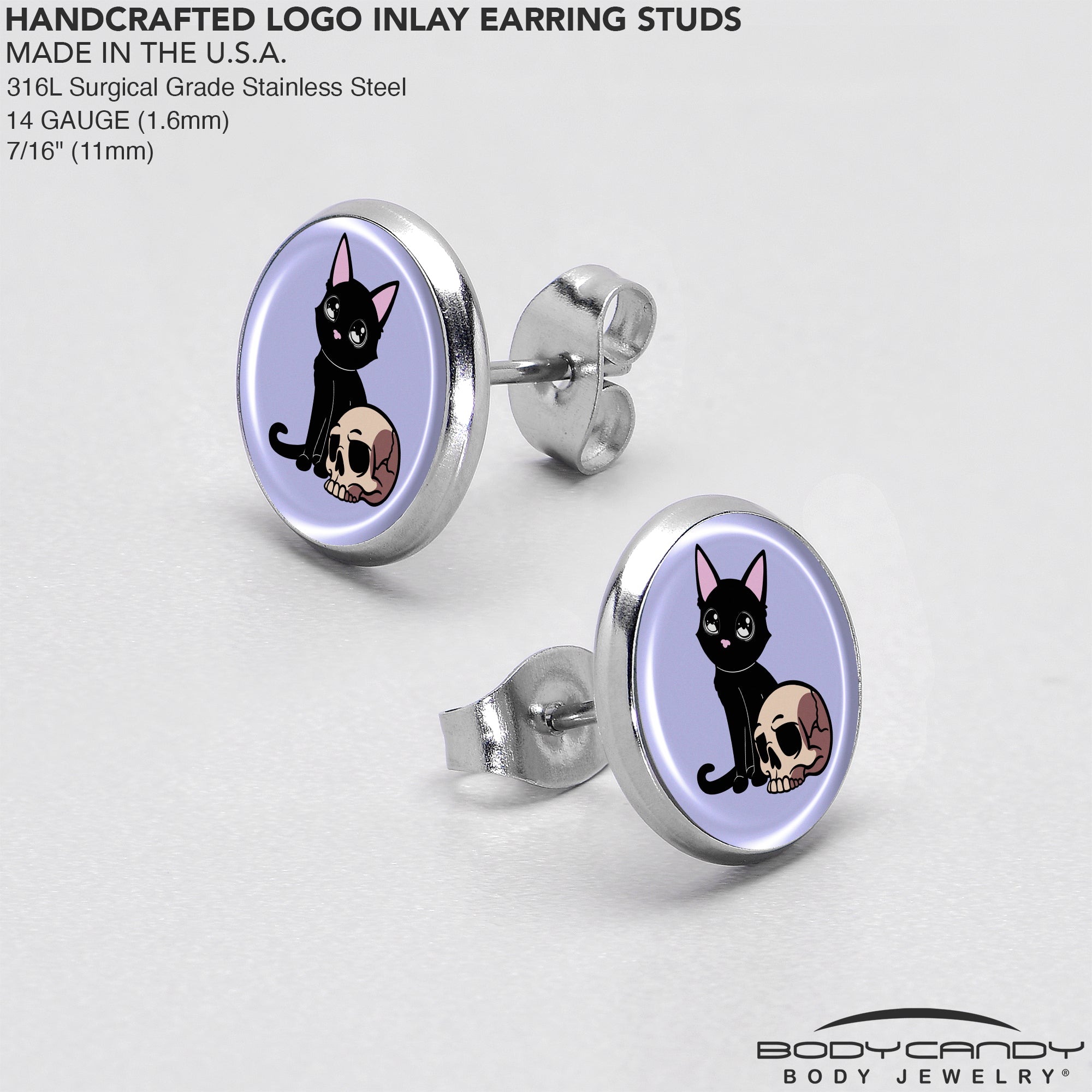 Skull Cat Stainless Steel Stud Earrings custom design option