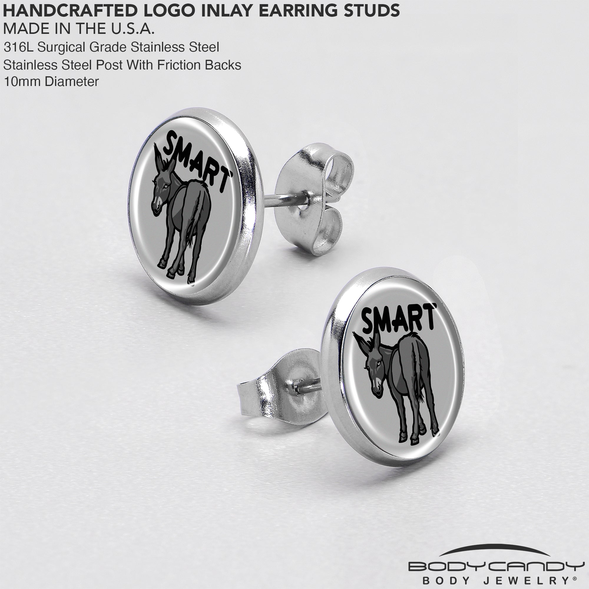 Donkey Smart Ass Stainless Steel Stud Earrings custom design option