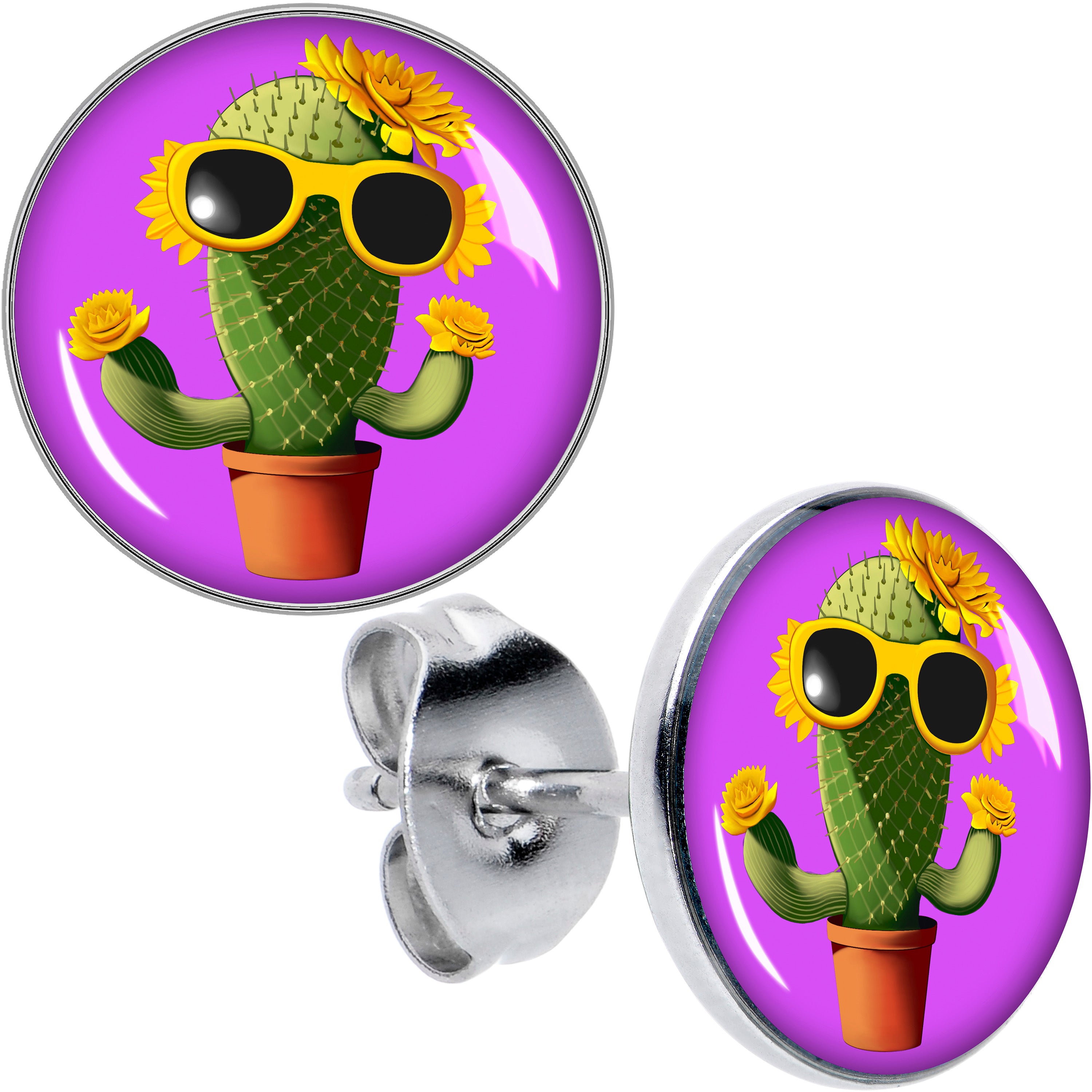 Sunflower Cactus Hypoallergenic Stainless Steel Stud Earrings