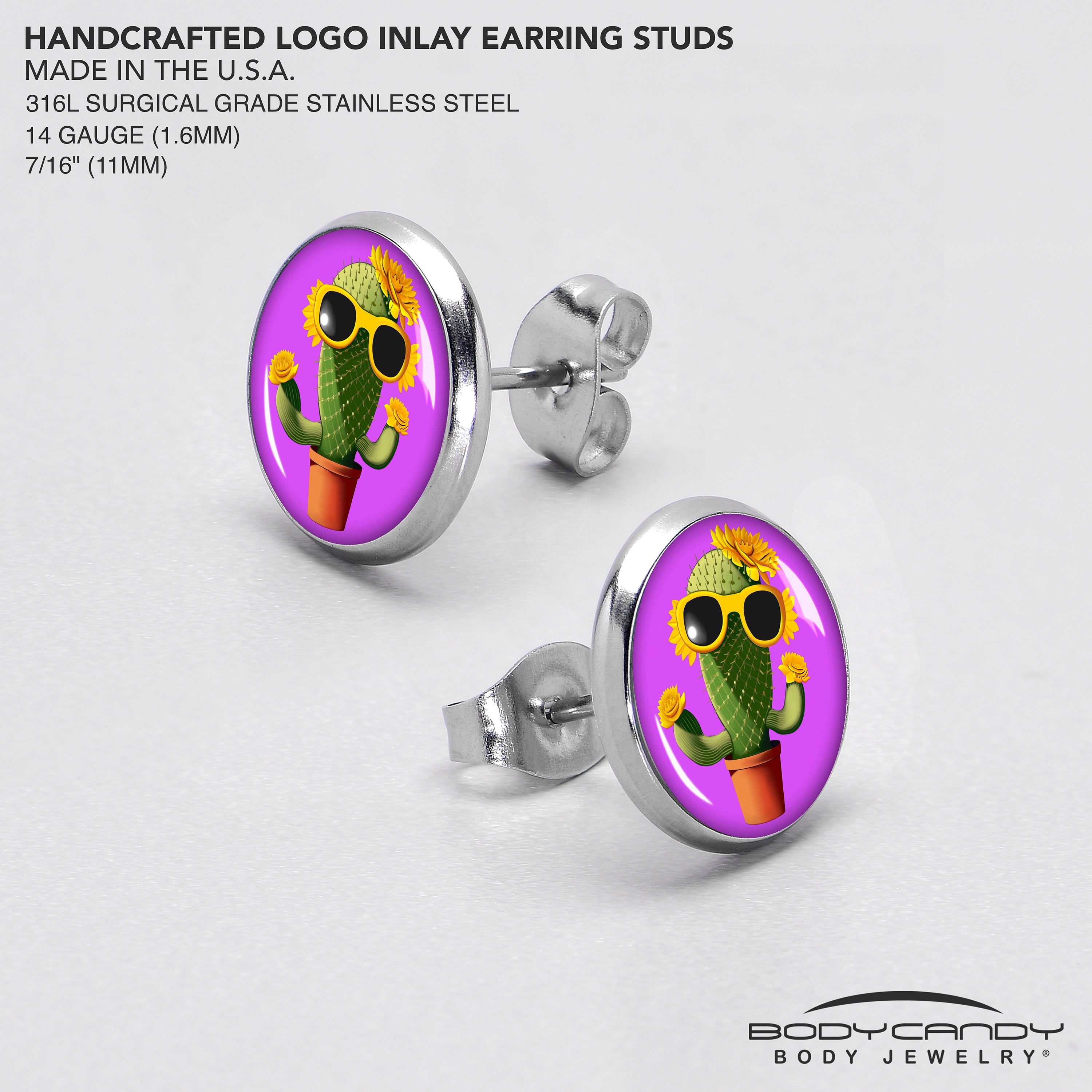Sunflower Cactus Stainless Steel Stud Earrings custom design option