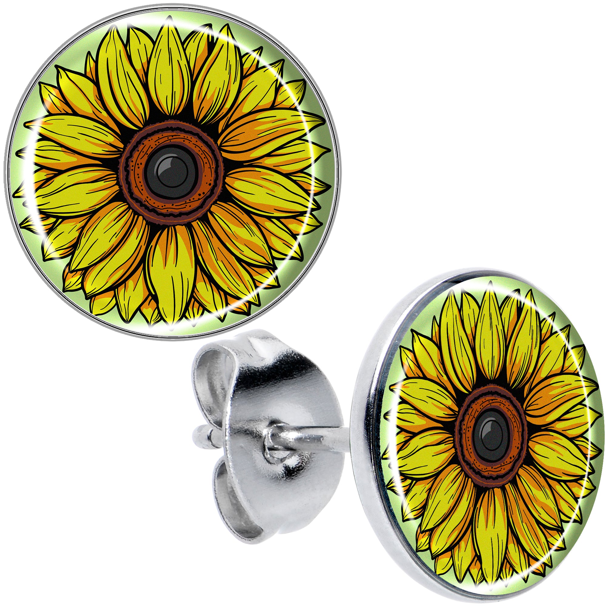 Blossom Creation Yellow Sunflower Hypoallergenic Stainless Steel Stud Earrings