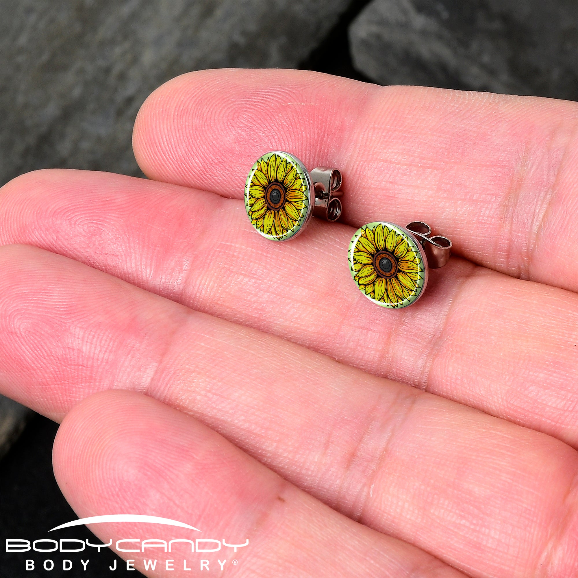 Blossom Creation Yellow Sunflower Stainless Steel Stud Earrings lightweight body jewelry