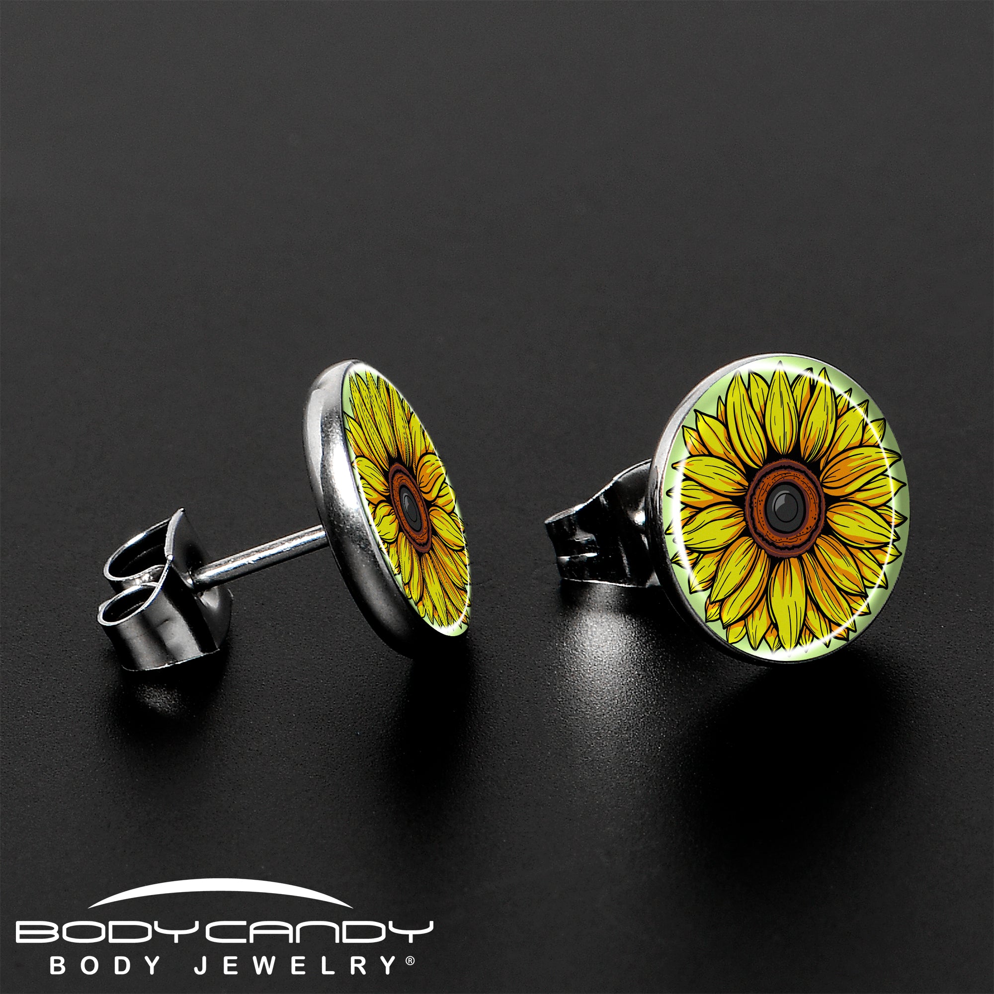 Blossom Creation Yellow Sunflower Stainless Steel Stud Earrings stylish jewelry