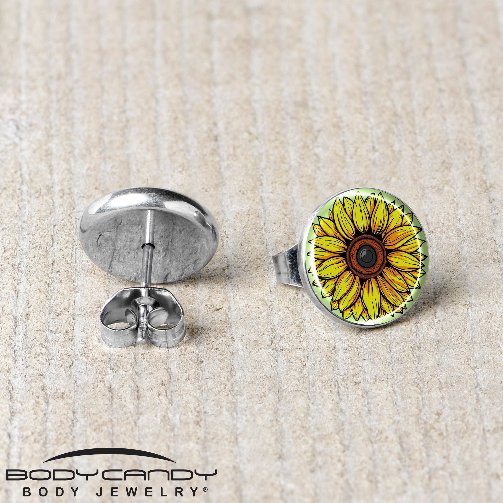 Blossom Creation Yellow Sunflower Stainless Steel Stud Earrings stainless steel hypoallergenic