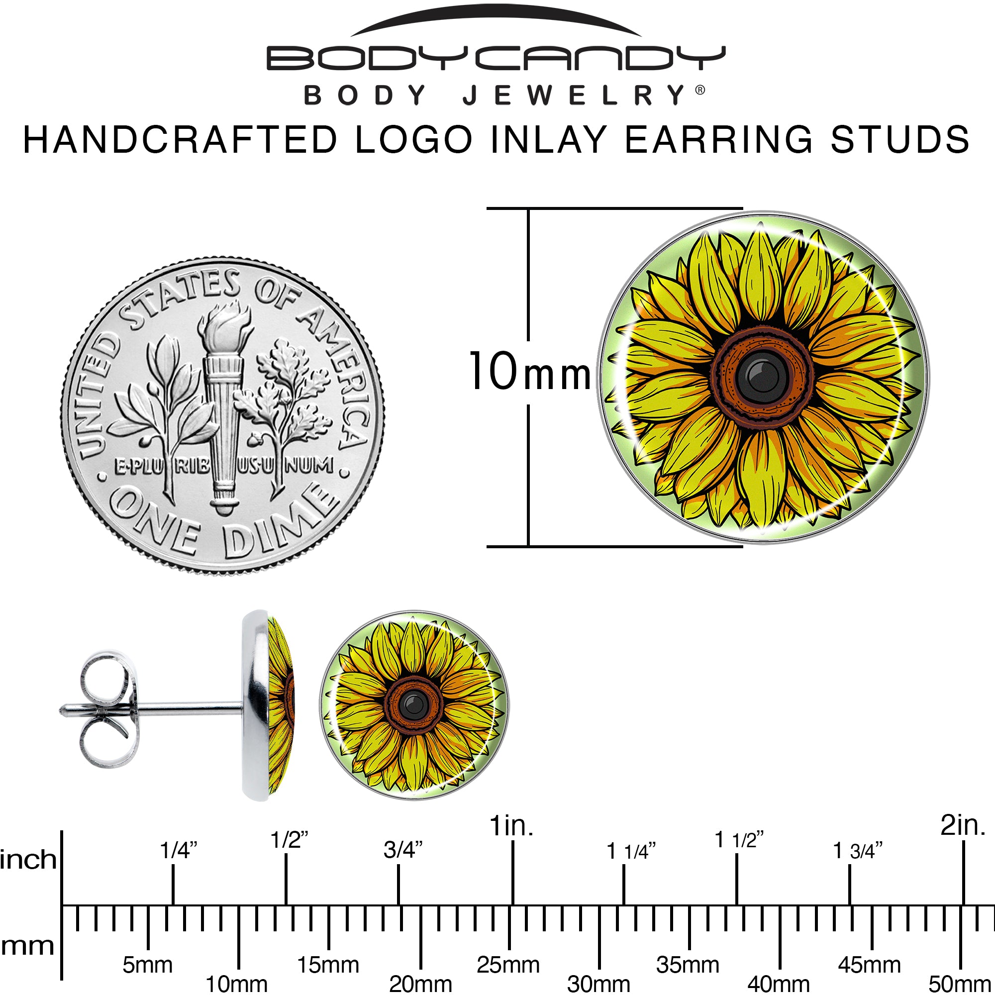 Blossom Creation Yellow Sunflower Stainless Steel Stud Earrings perfect for sensitive ears